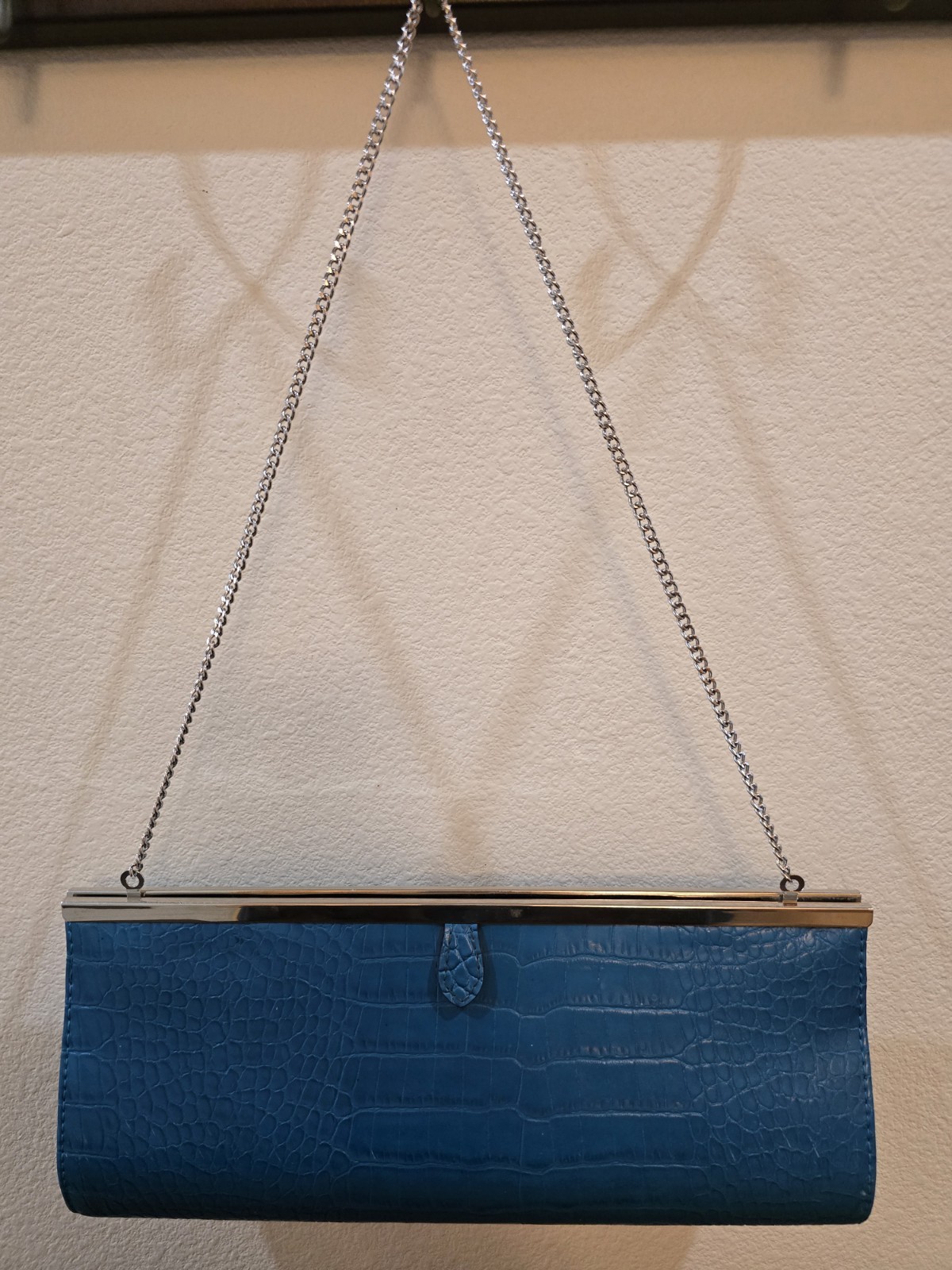 Turquoise ALDO Faux Crocodile Leather Handbag Clutch Purse Metal Strap 12″ Drop