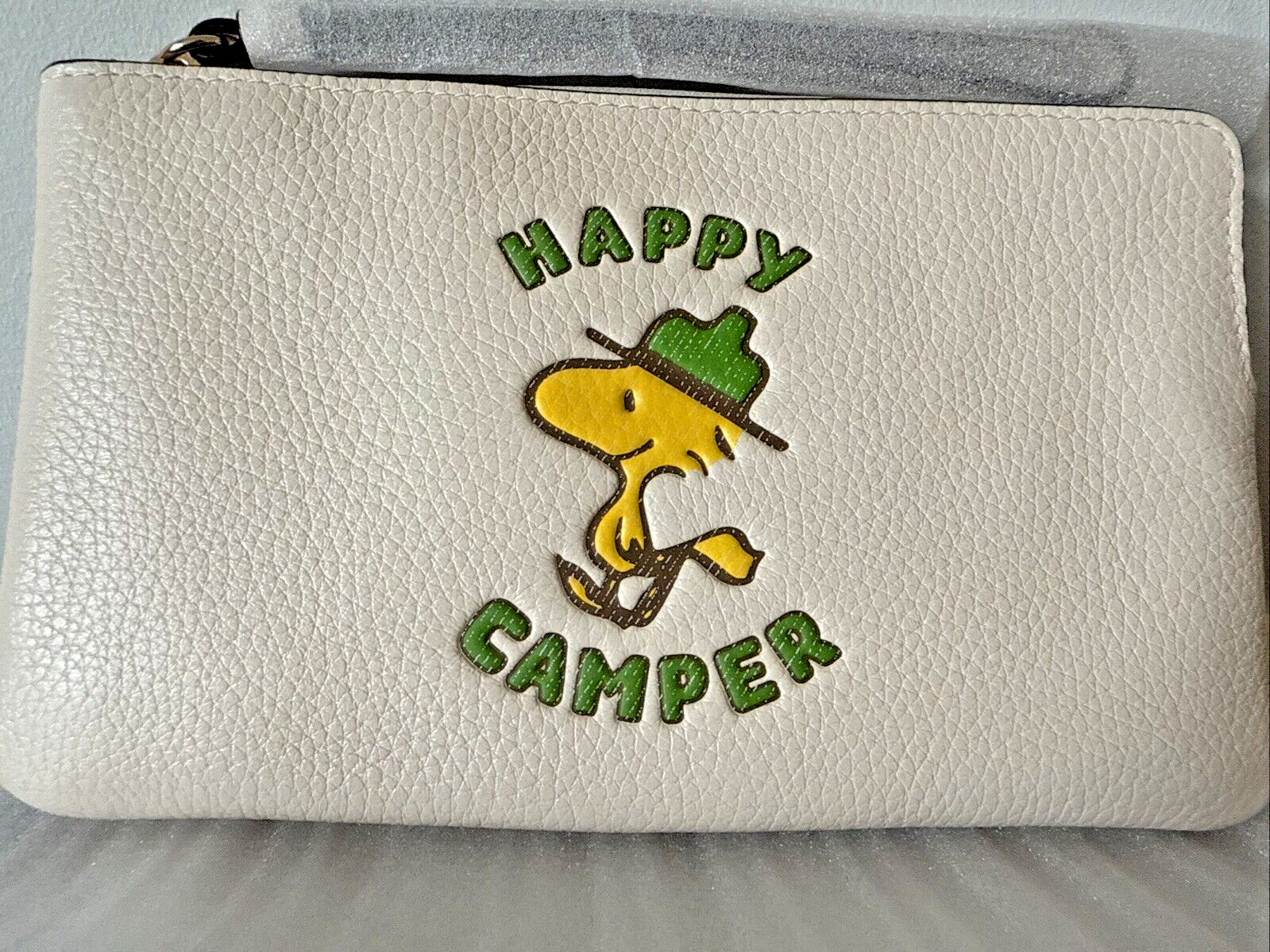 Coach X Peanuts Large Wristlet Corner Zip Leather Snoopy Woodstock Happy Camper