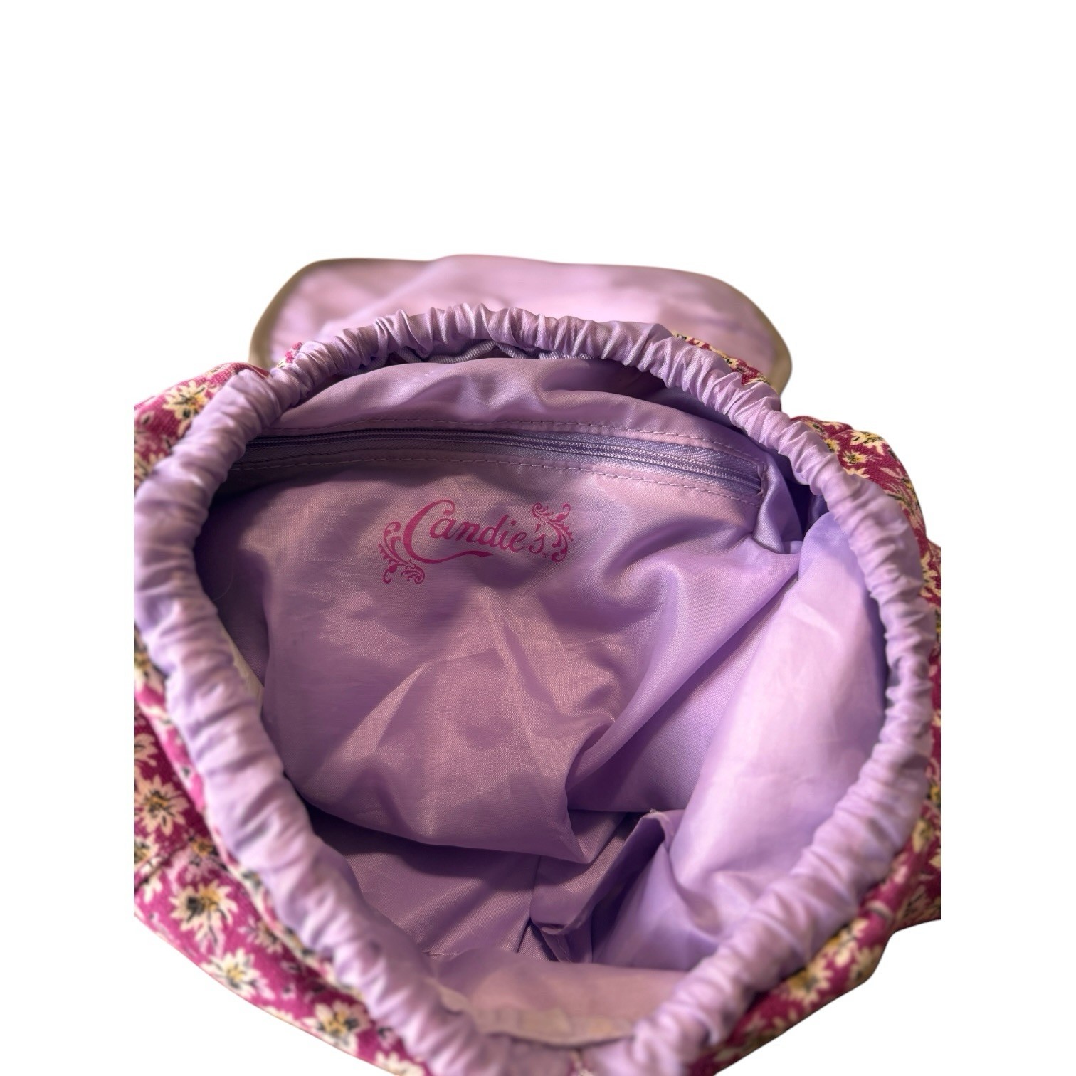 Candies Floral Backpack Cinch Snap Closure Bag Purple Vintage Retro pockets