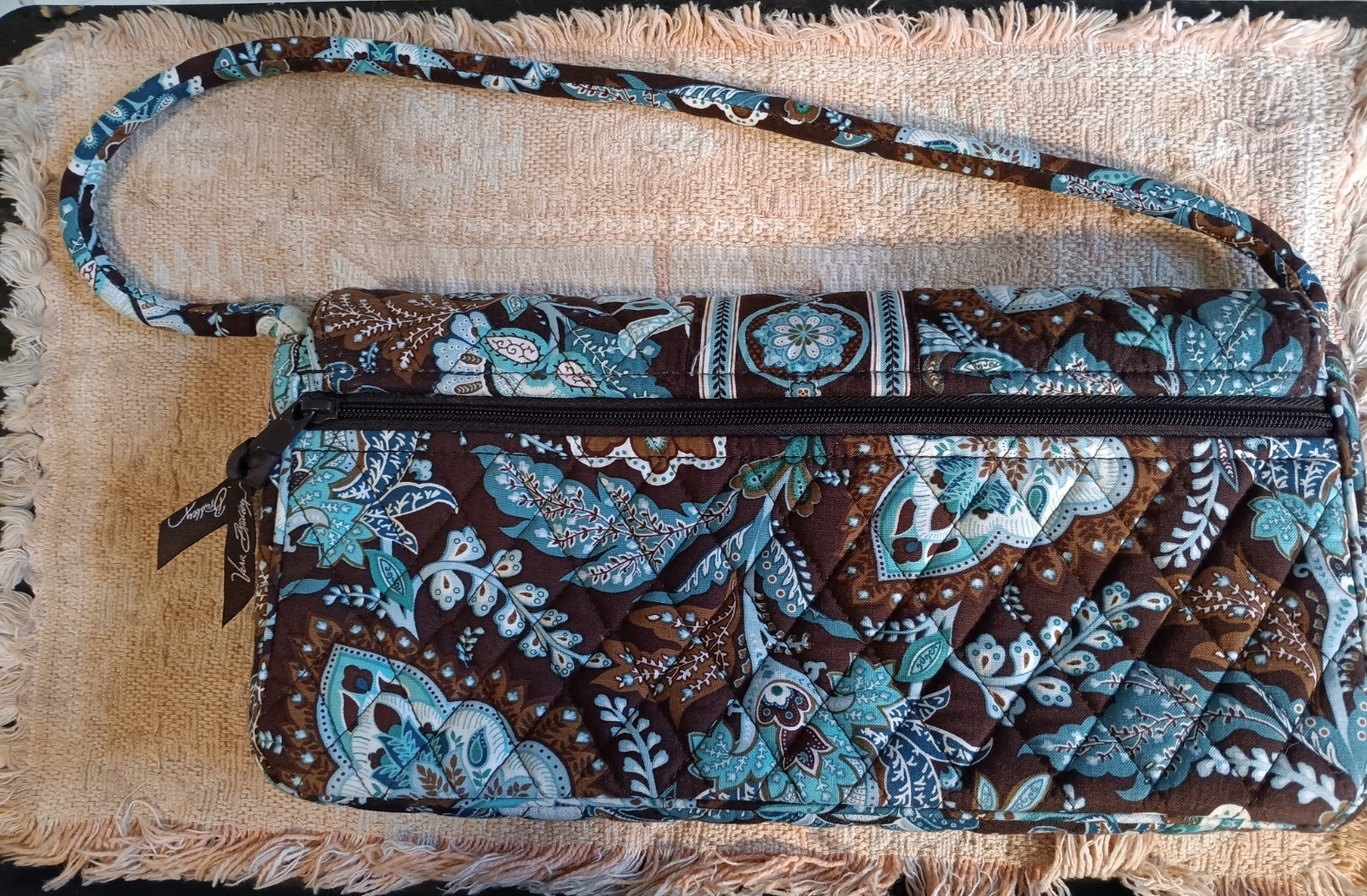 Vera Bradley Knot Just A Clutch, Brown And Aqua magnetic and zip closures