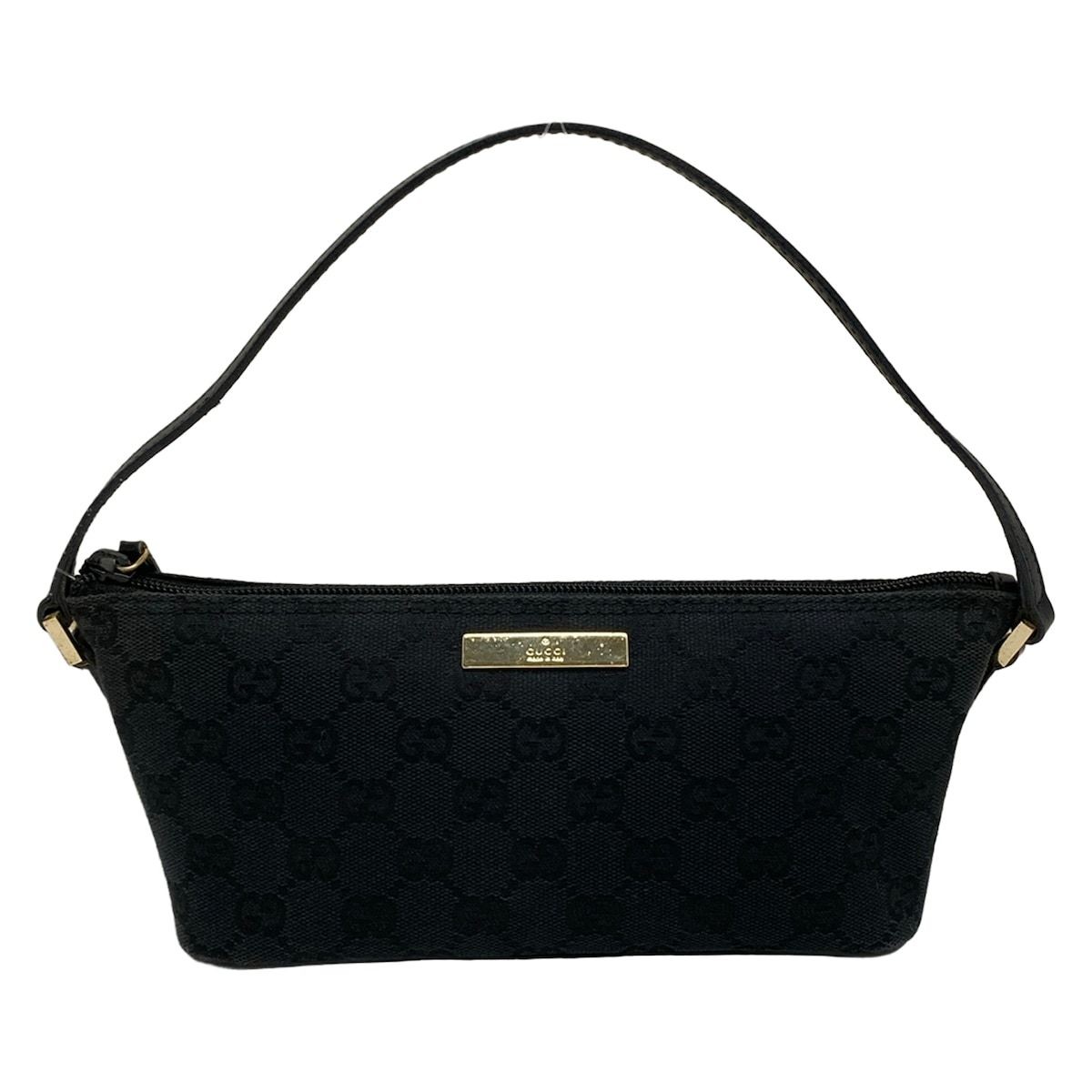 Authentic GUCCI Black Leather GG Pattern Handbag 10cm x 21-26.5cm x 7.5cm