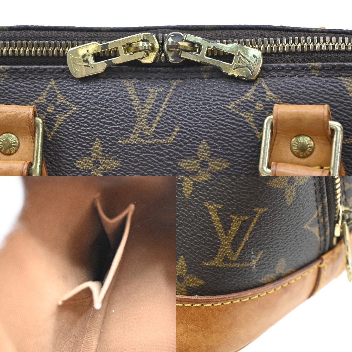 LOUIS VUITTON LV Logo Alma Hand Bag Monogram Leather Brown France M51130 77CB080
