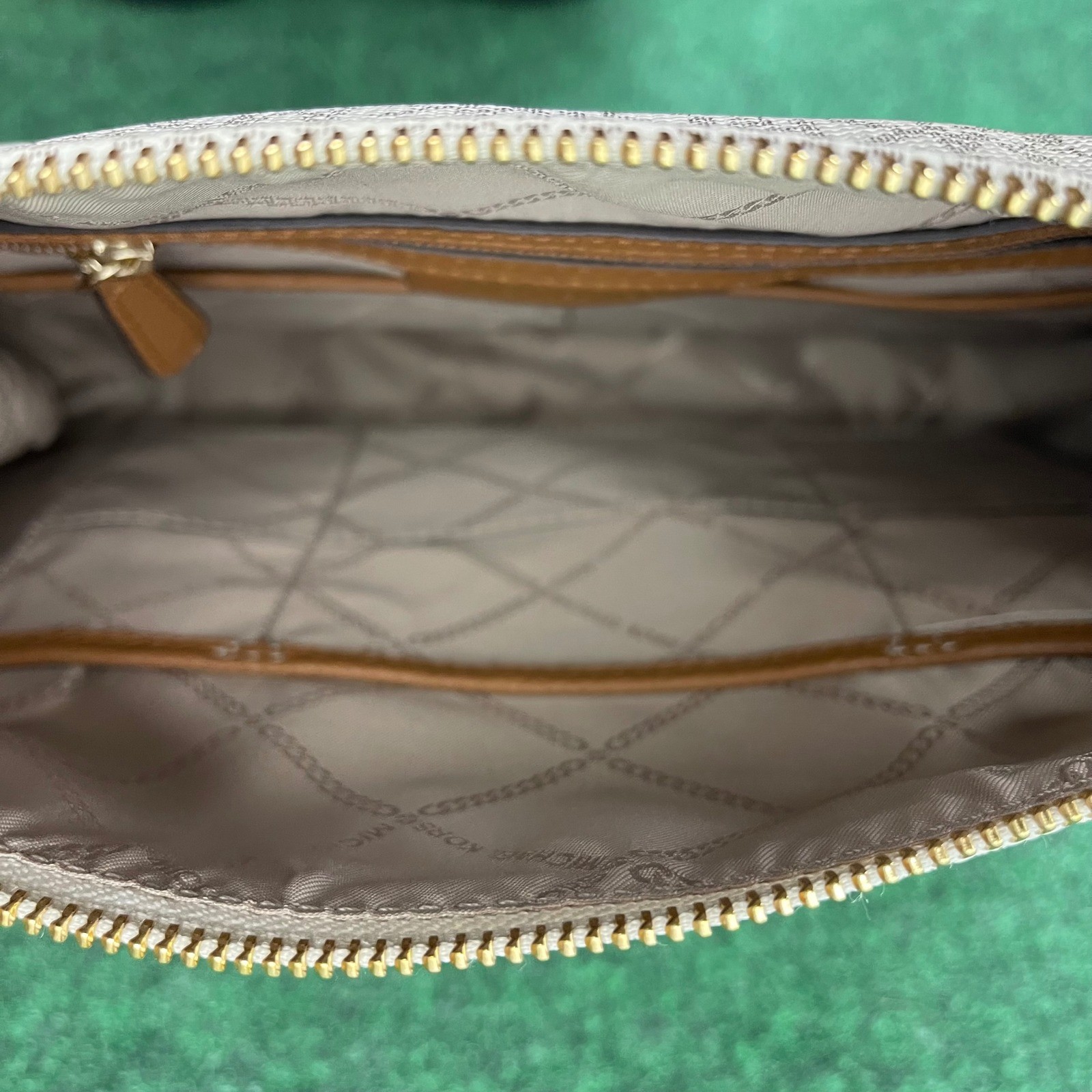 Michael Kors Cream MK Logo Print Shoulder Bag Braided Handle Designer Purse