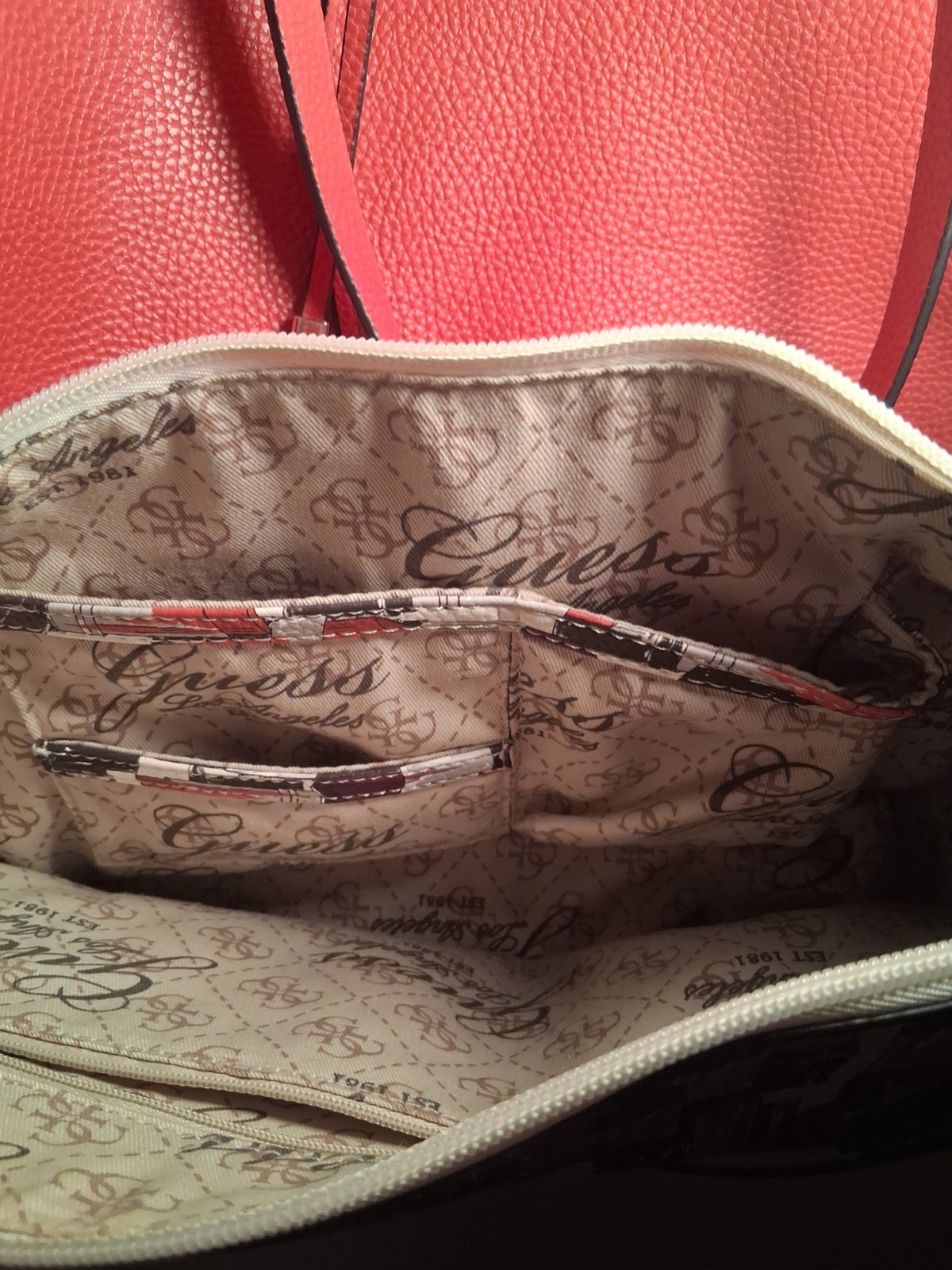GUESS Two in One Red Leather Shopper Tote Bag