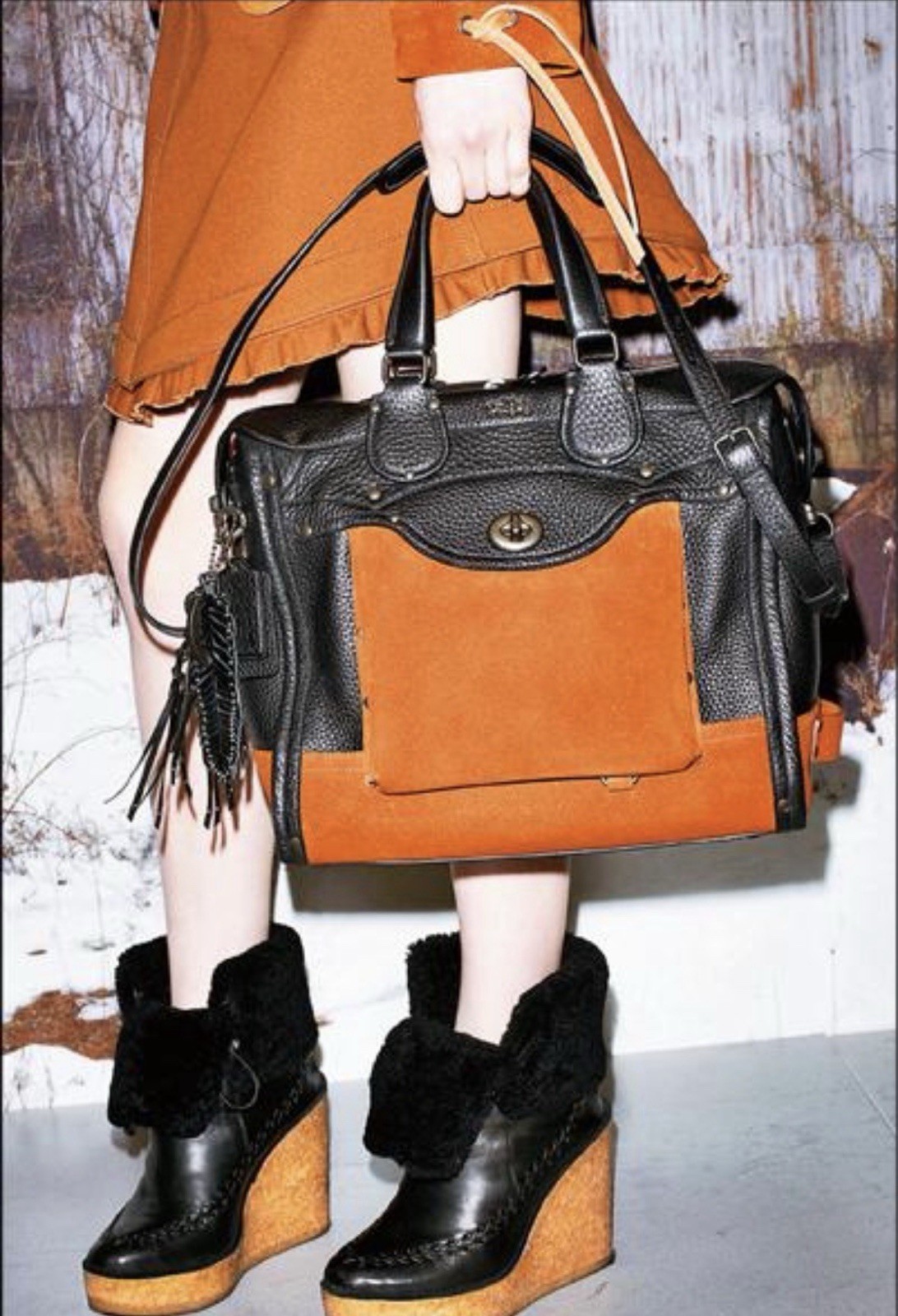 RARE! Coach Rhyder 33 Satchel in Workwear Leather/Suede ColorBlock Handbag