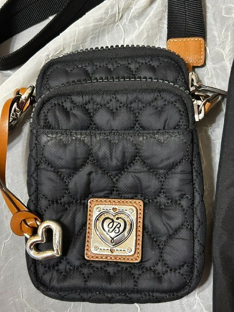 Brighton Kora Mini Utility Bag Heart Strap Black Quilted Cross Body Purse USED