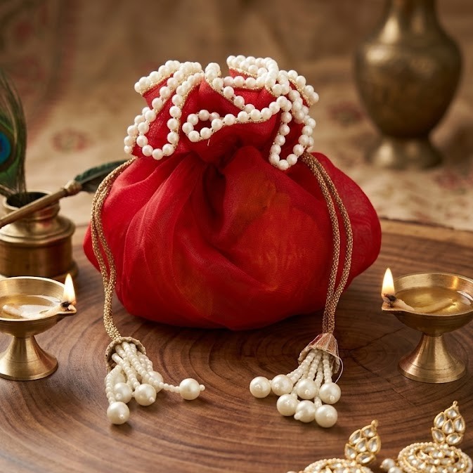 Indian Dry Fruit Gifting Organza Potli Bag for Women, Haldi Wedding Ceremony