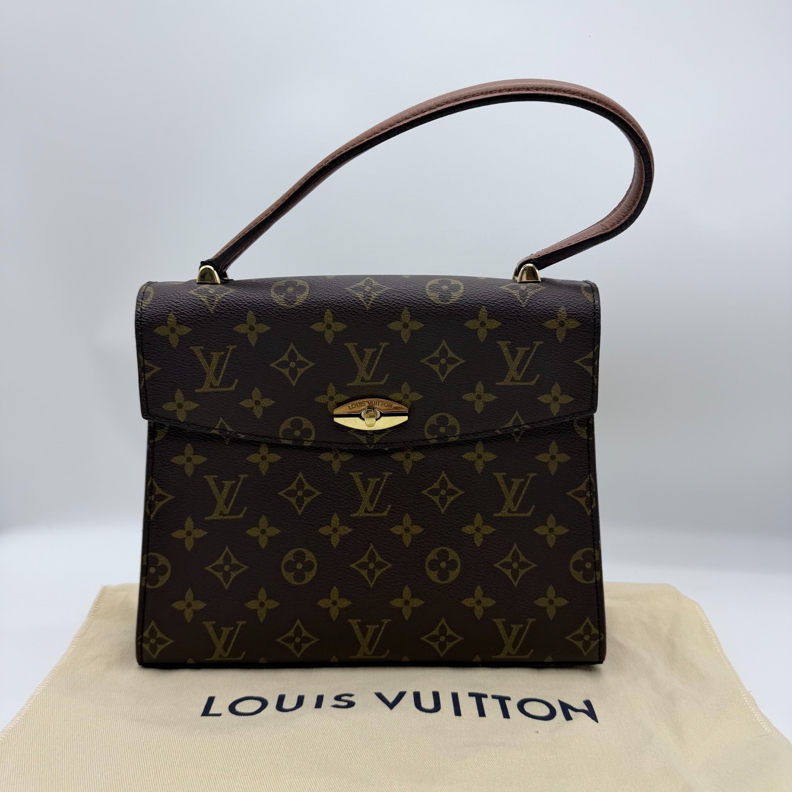 Louis Vuitton Monogram Kelly Handheld Bag Brown Leather Vintage Authentic