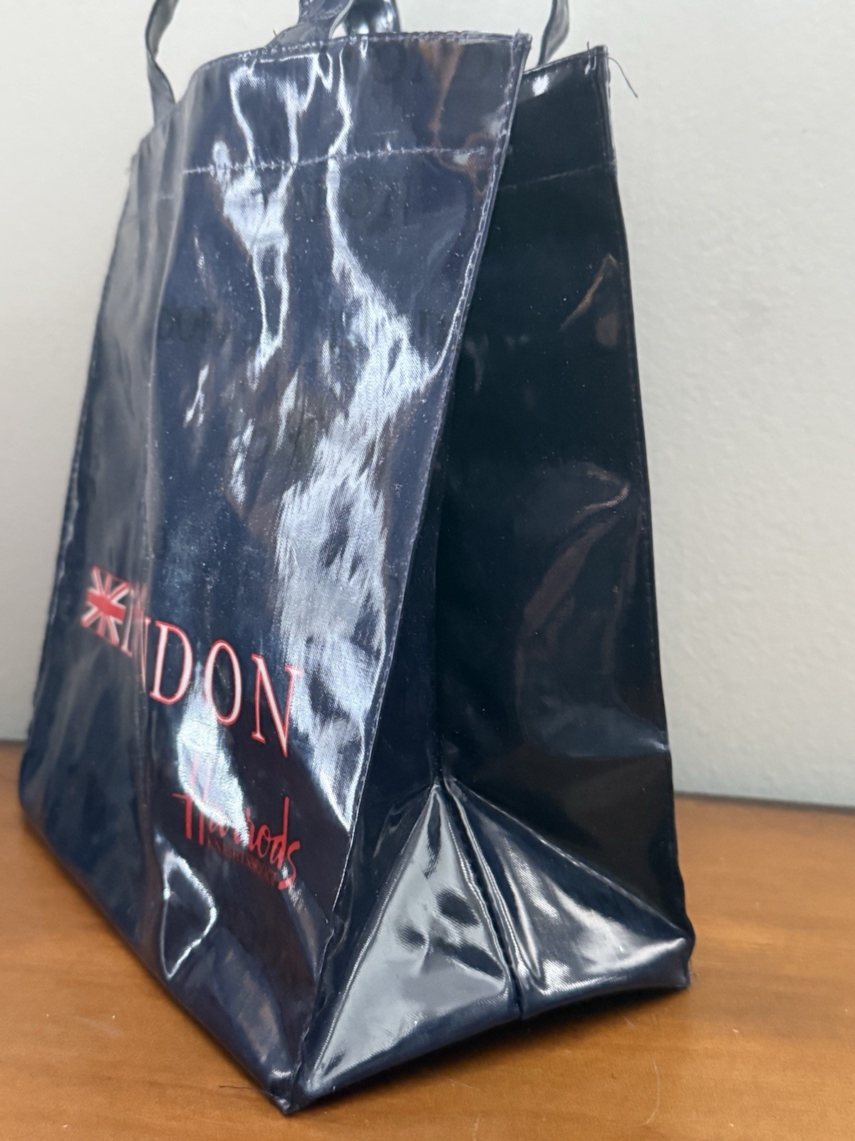 HARRODS Of London Knightsbridge Cotton PVC Blue Shopping Tote Bag 9×9.5×5 VGUC
