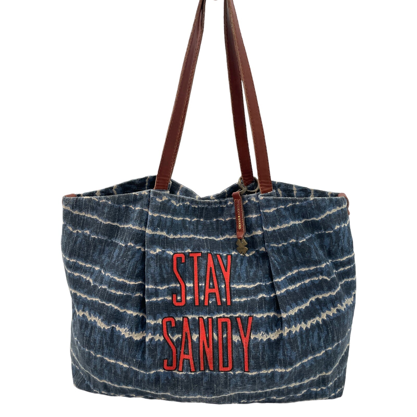 Lucky Brand Portland Stay Sandy Large Cotton Linen Tote Bag Blue White Beach
