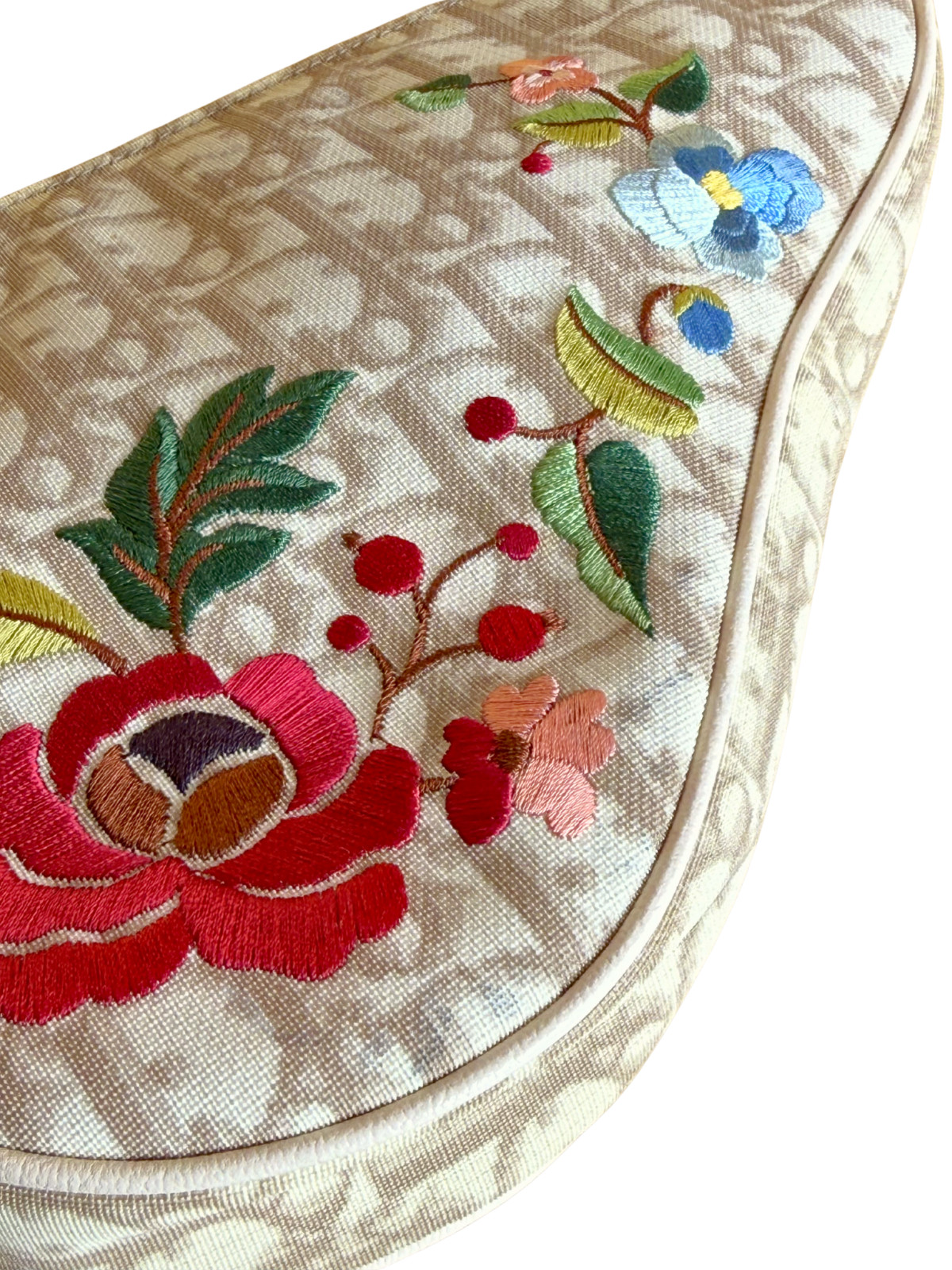 Christian Dior Saddle Pochette Embroidered Trotter Canvas Floral Galliano