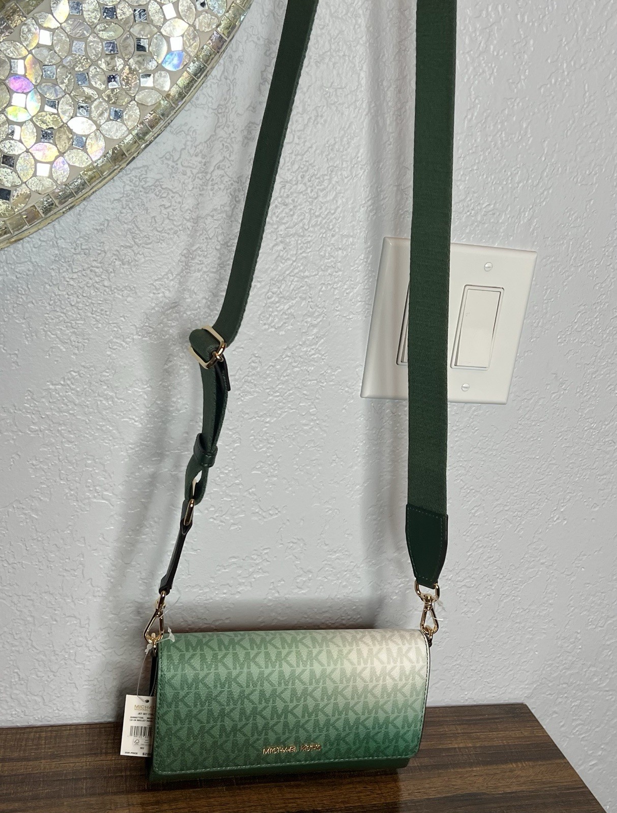 Michael Kors Jet Set Large Moss Multi Crossbody Bag with Logo & Zip Closure