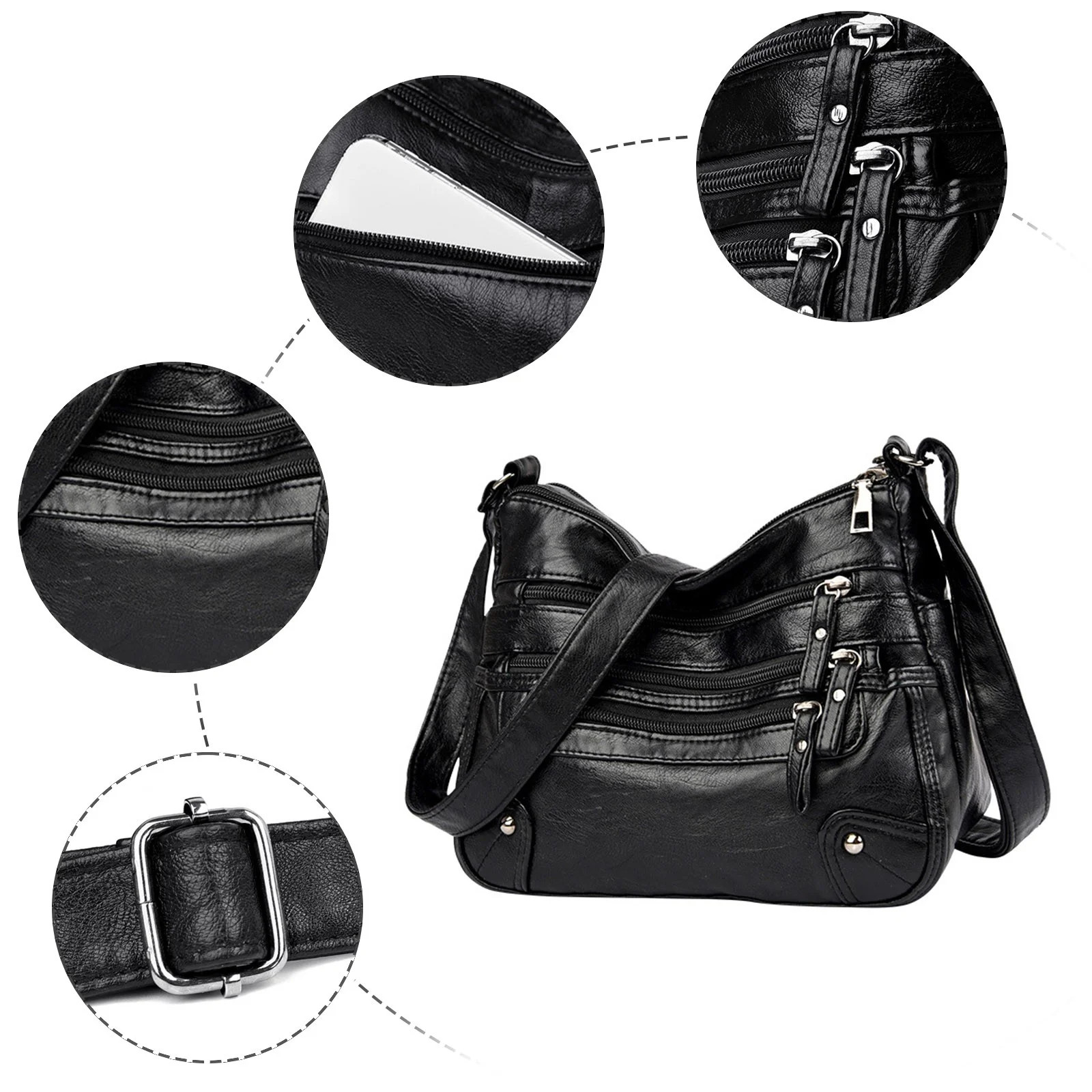Purse for Women Soft PU Leather Multi Pockets Crossbody Shoulder Bag Lightweight