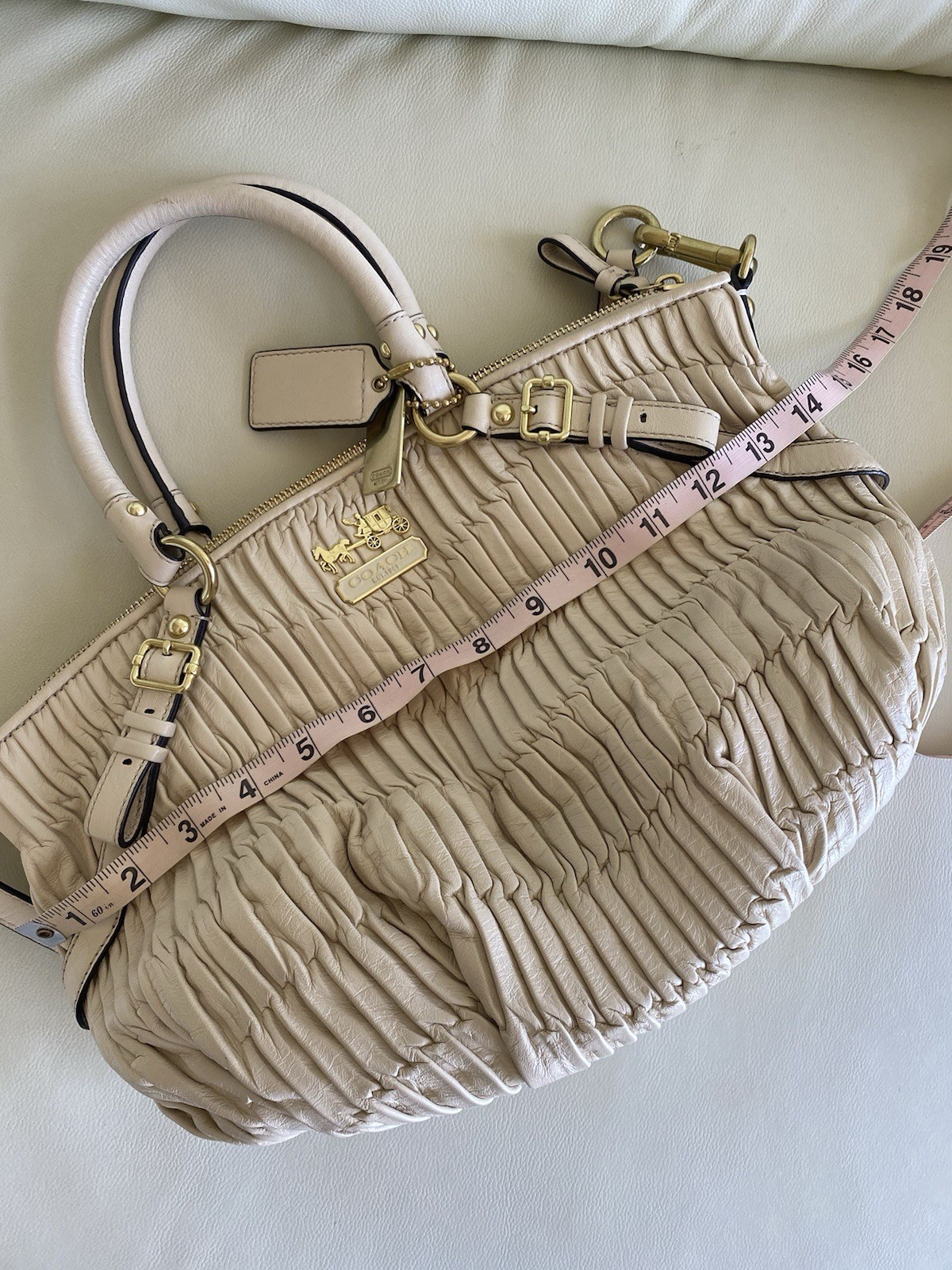 Light Beige Coach Madison Sophia Gathered Leather Bag