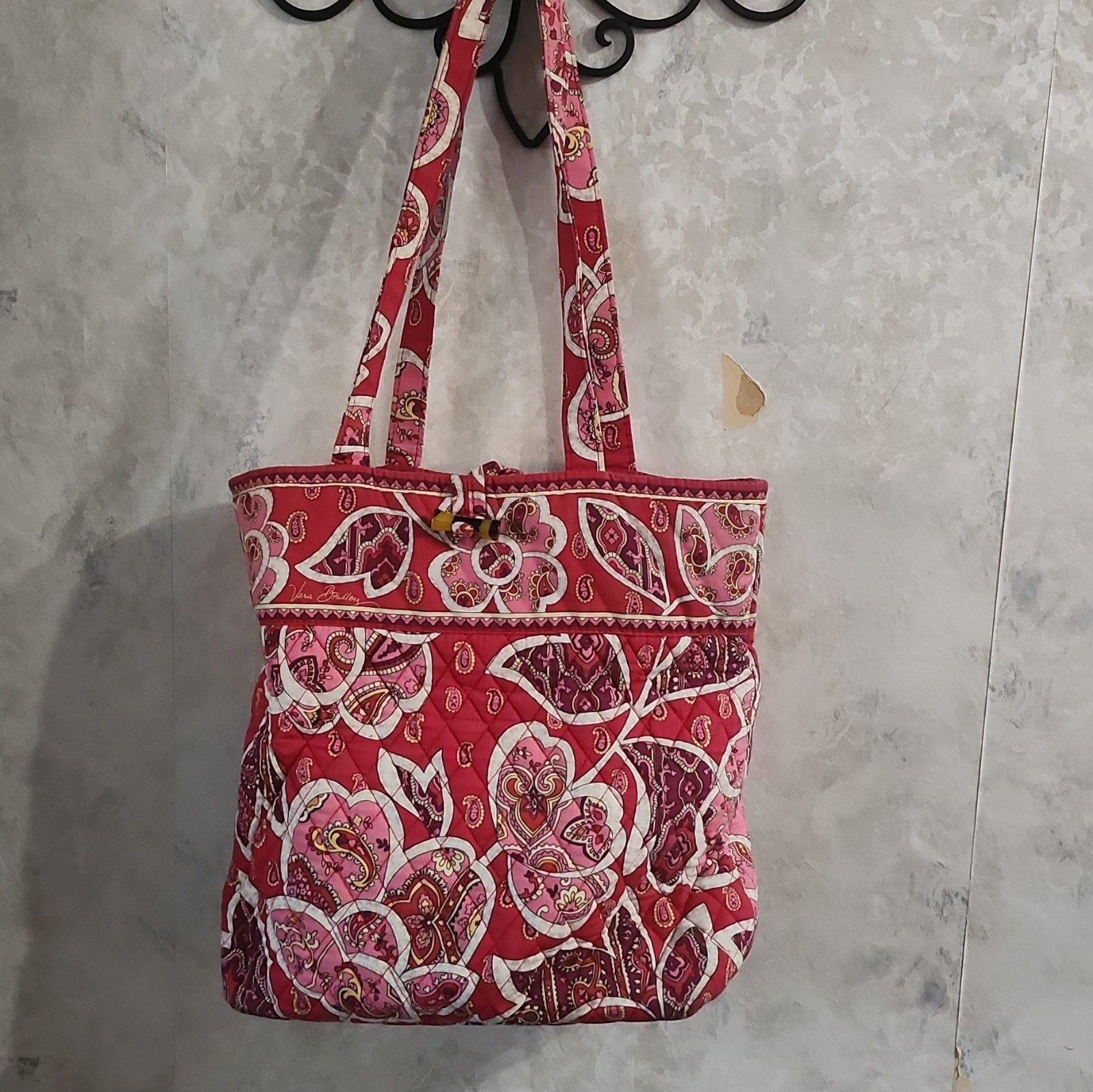 Vera Bradley Vintage Retired Rosey Posies Med Tote Inner Pocket Button Clasp