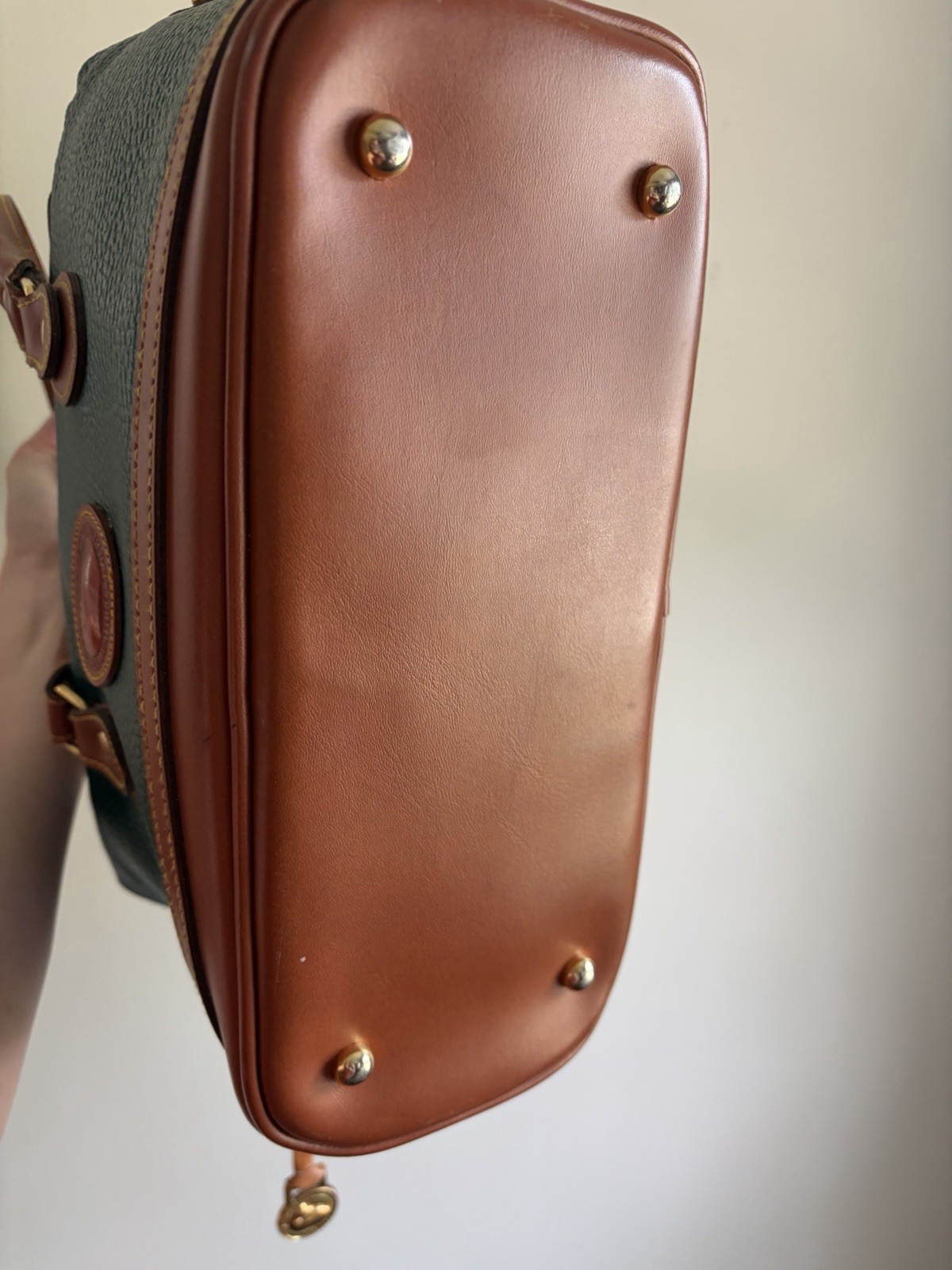 Dooney & Bourke Green Pebbled Satchel Top Handle Gold Latch
