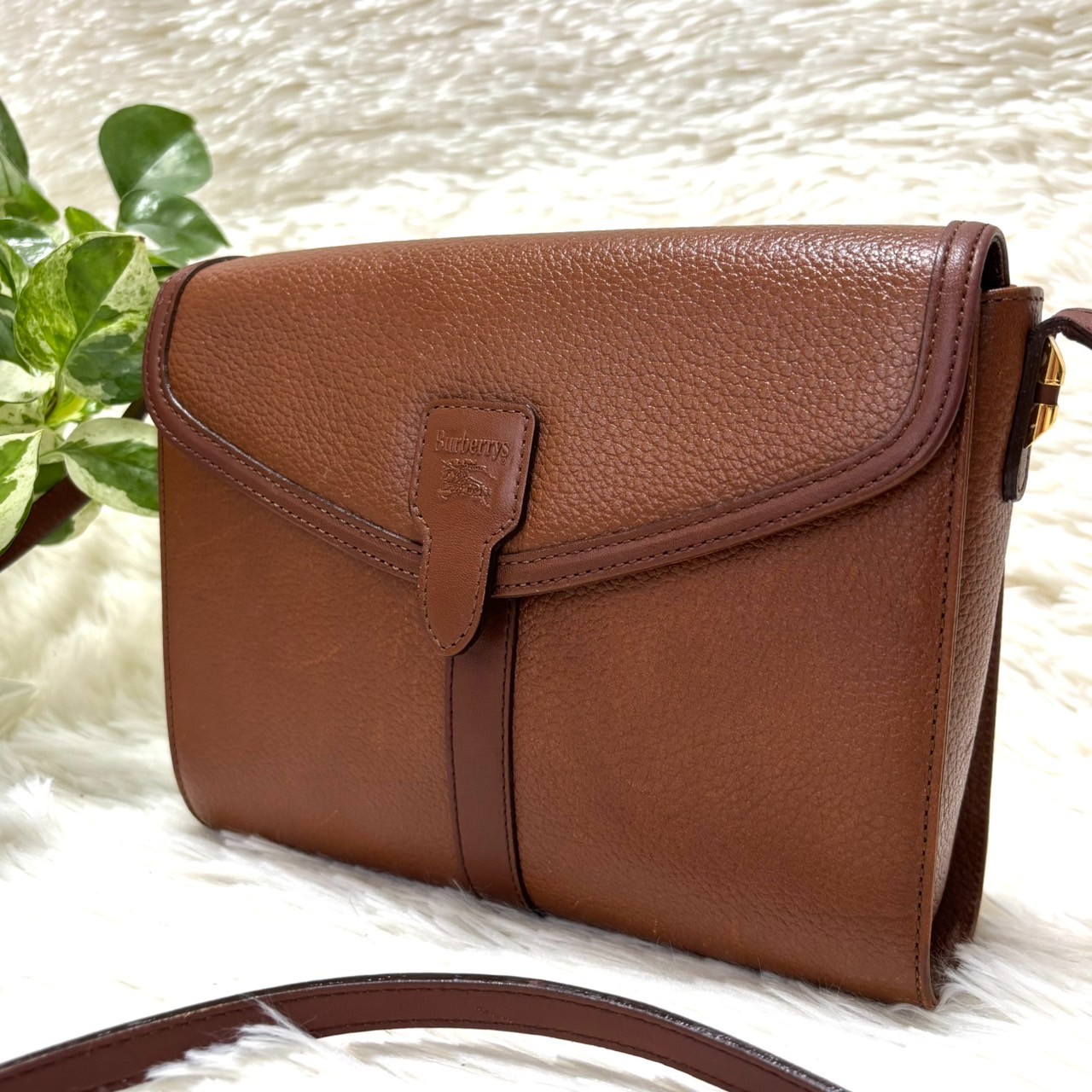BURBERRY Shoulder Bag Flap Crossbody Leather Brown Nova Check Shadow Horse Embos