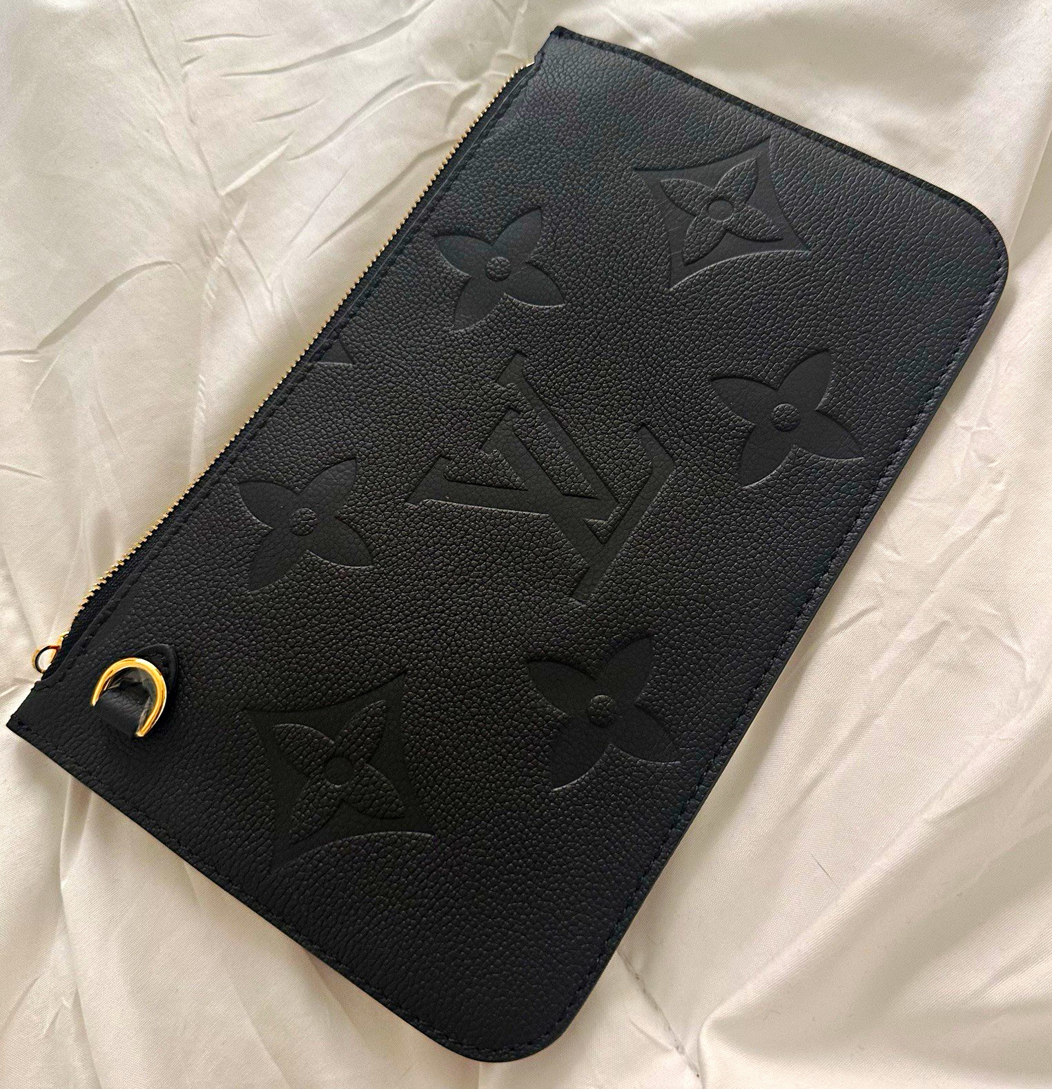Louis Vuitton Black Embossed Monogram Zip Wristlet Pouch Clutch Gold HW