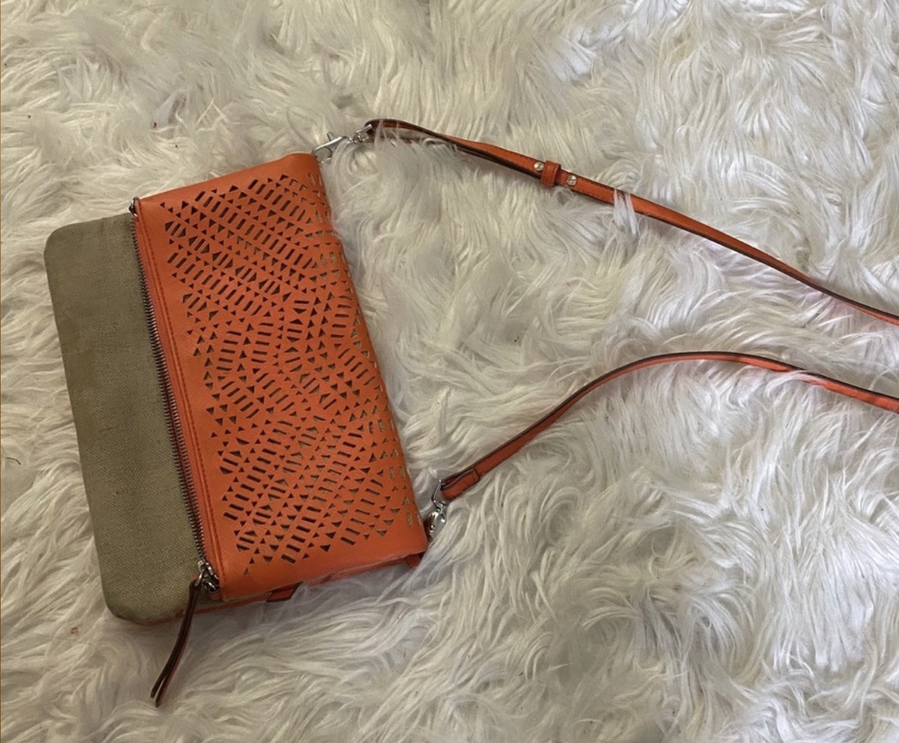 Stella & Dot Waverly Petite in Fresh Orange/Linen Clutch Crossbody 3 in 1 Bag!