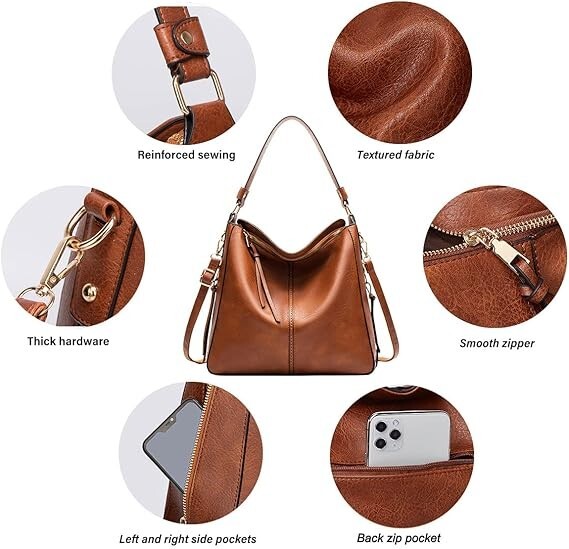 Hobo Bags Women Large Shoulder Bag, Soft Vegan Leather Shoulder Handbag Brown