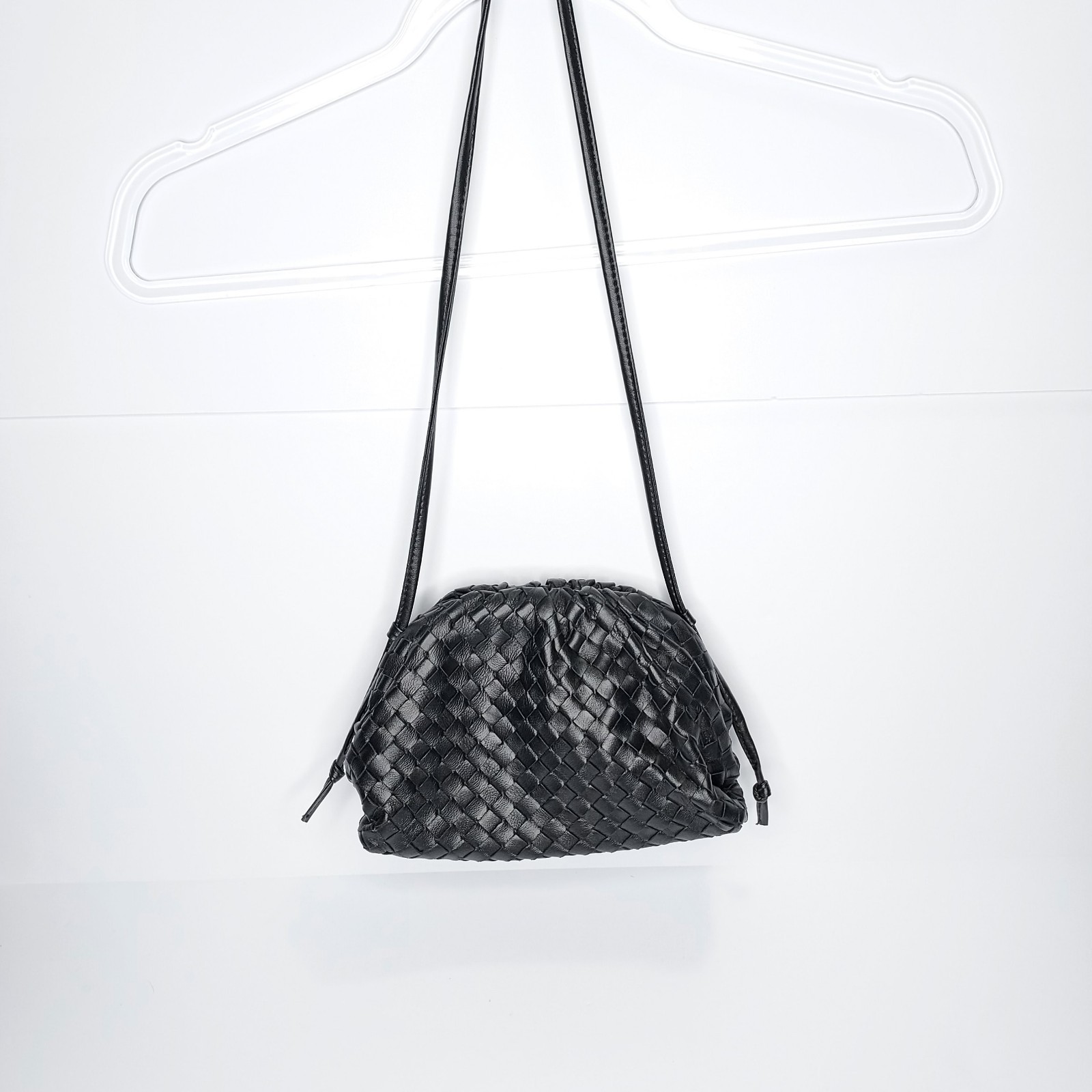 Black Woven Dumpling Pouch Mini Shoulder Clutch Handbag Unbranded Made In China