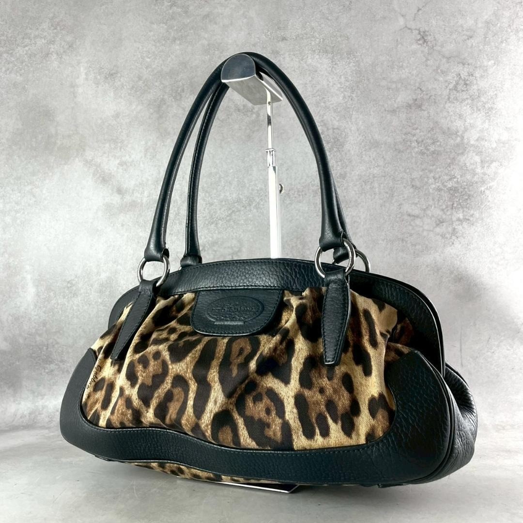 DOLCE & GABBANA Leopard Print Leather Tote Bag Y2K Italy Women Used Authentic