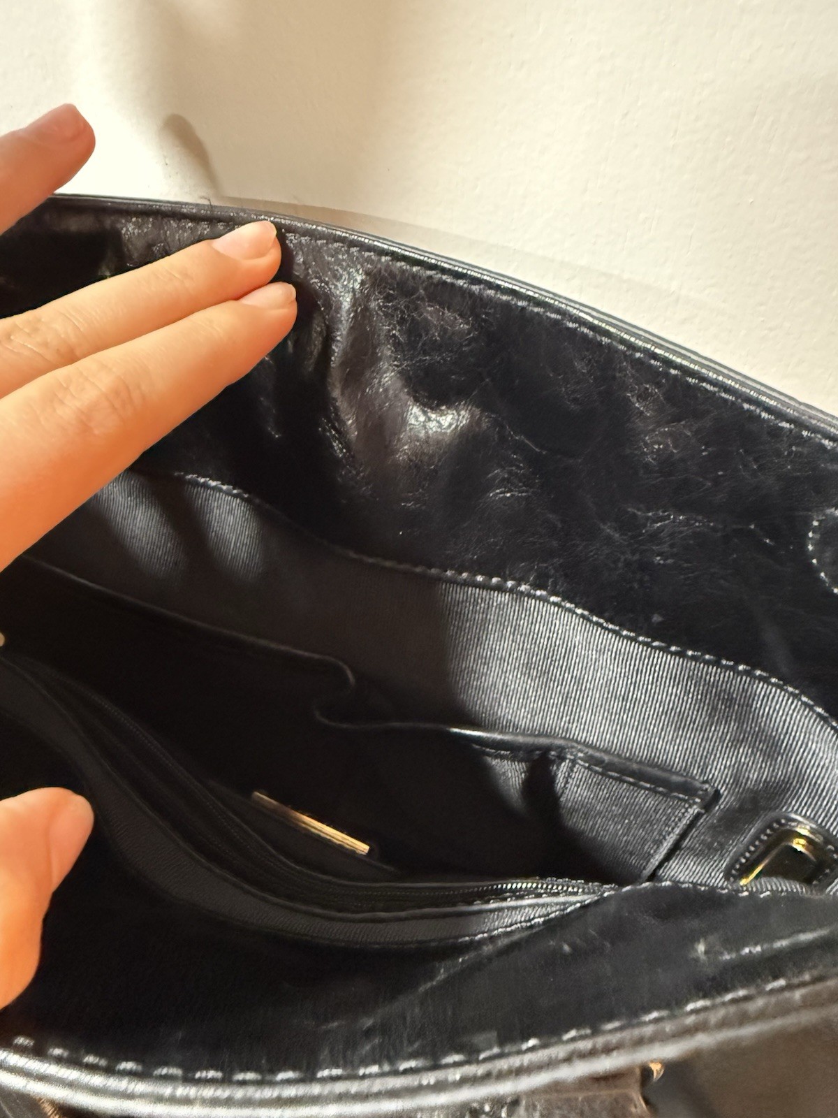 Badgley Mischka Black Satchel Top Handle Bag Zip Gold Hardware Pockets