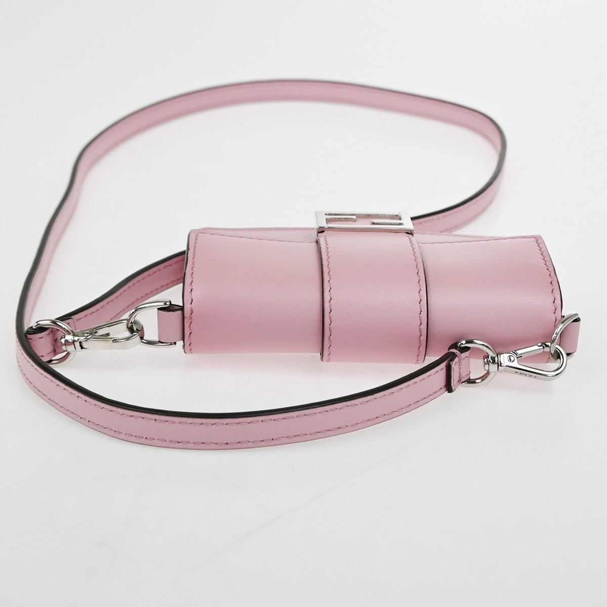 FENDI Logo Micro Baguette Crossbody Shoulder Hand Bag Leather Pink SHW 76YJ049