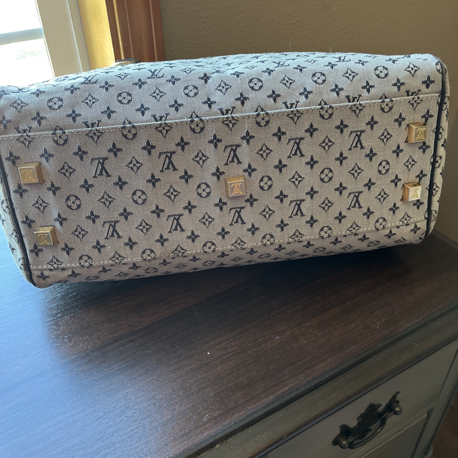 Auth Louis Vuitton Monogram GM Mini Lin Josephine Bag Navy VI0044