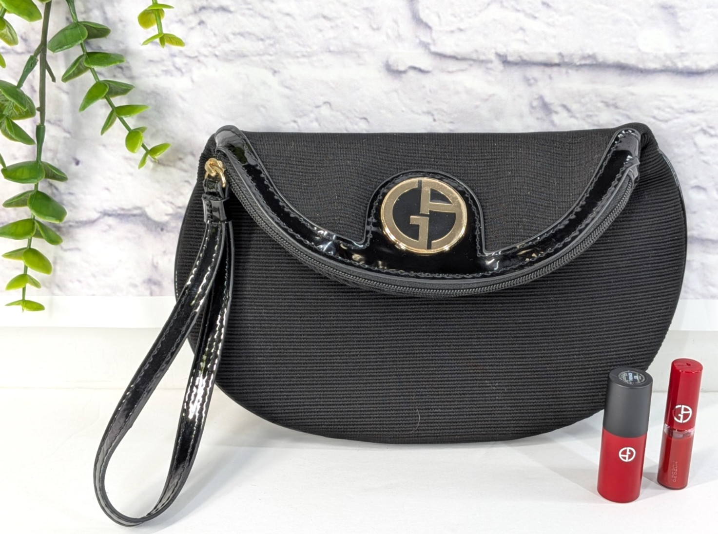 LOT 3!🖤GIORGIO Armani Beauty Clutch Mini Purse Black Gold Lipstick Maestro 400