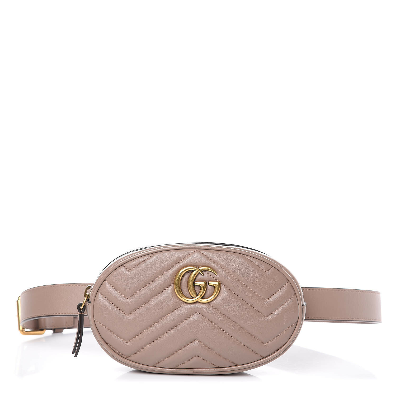 Gucci GG Marmont Belt Bag Matelasse Leather Gold Handbag Chevron Rose Beige New
