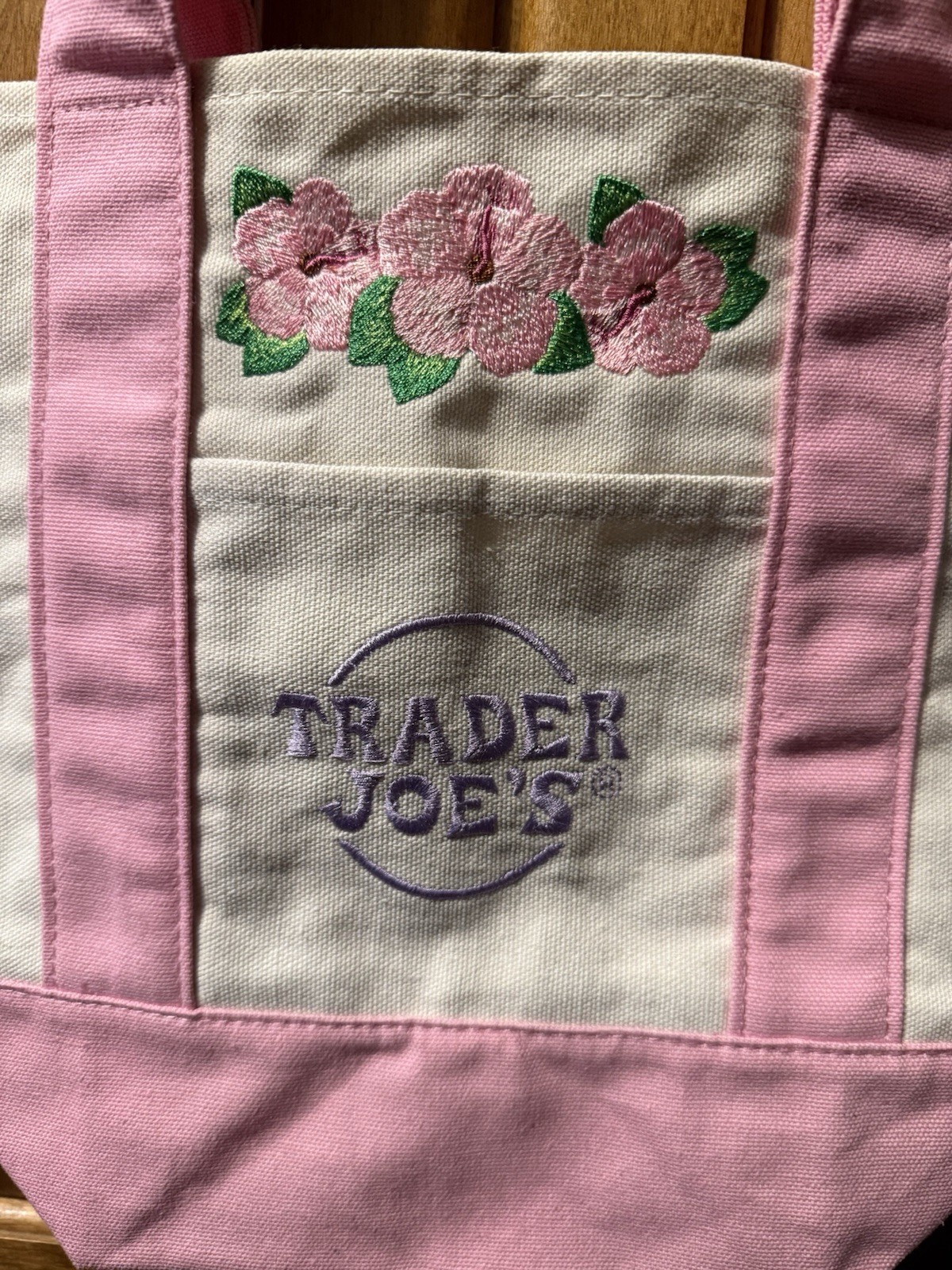 Hibiscus Embroidery YOUR NAME Trader Joes Mini Canvas Tote Bag Customized
