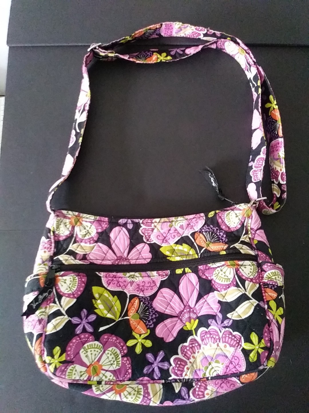 Very Bradley Black Pink Paisley Flowers Shoulder Hipster Approx. 11 x 8