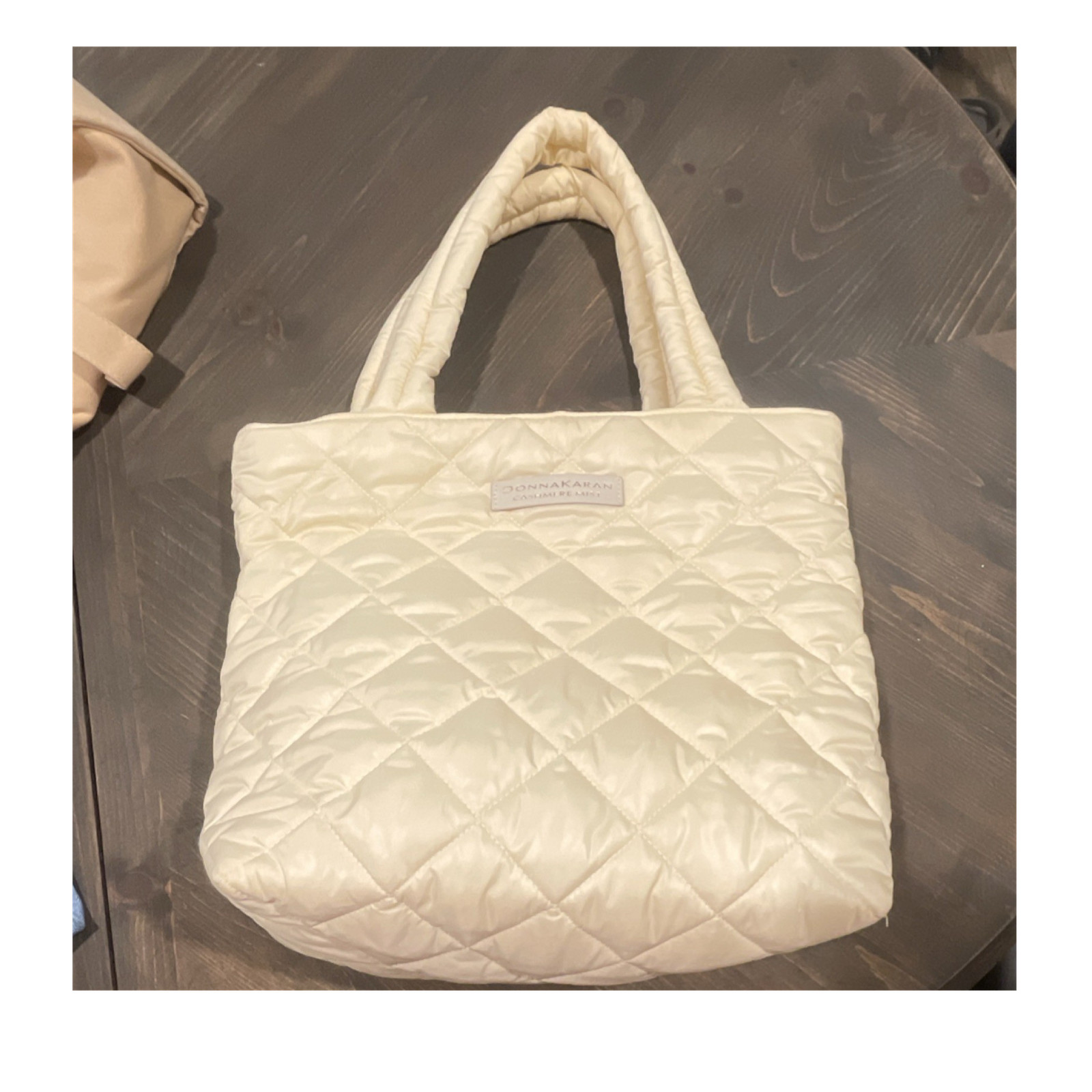 Donna Karan Cashmere Mist Cream Quilted Zip Tote Bag Solid Double Handles