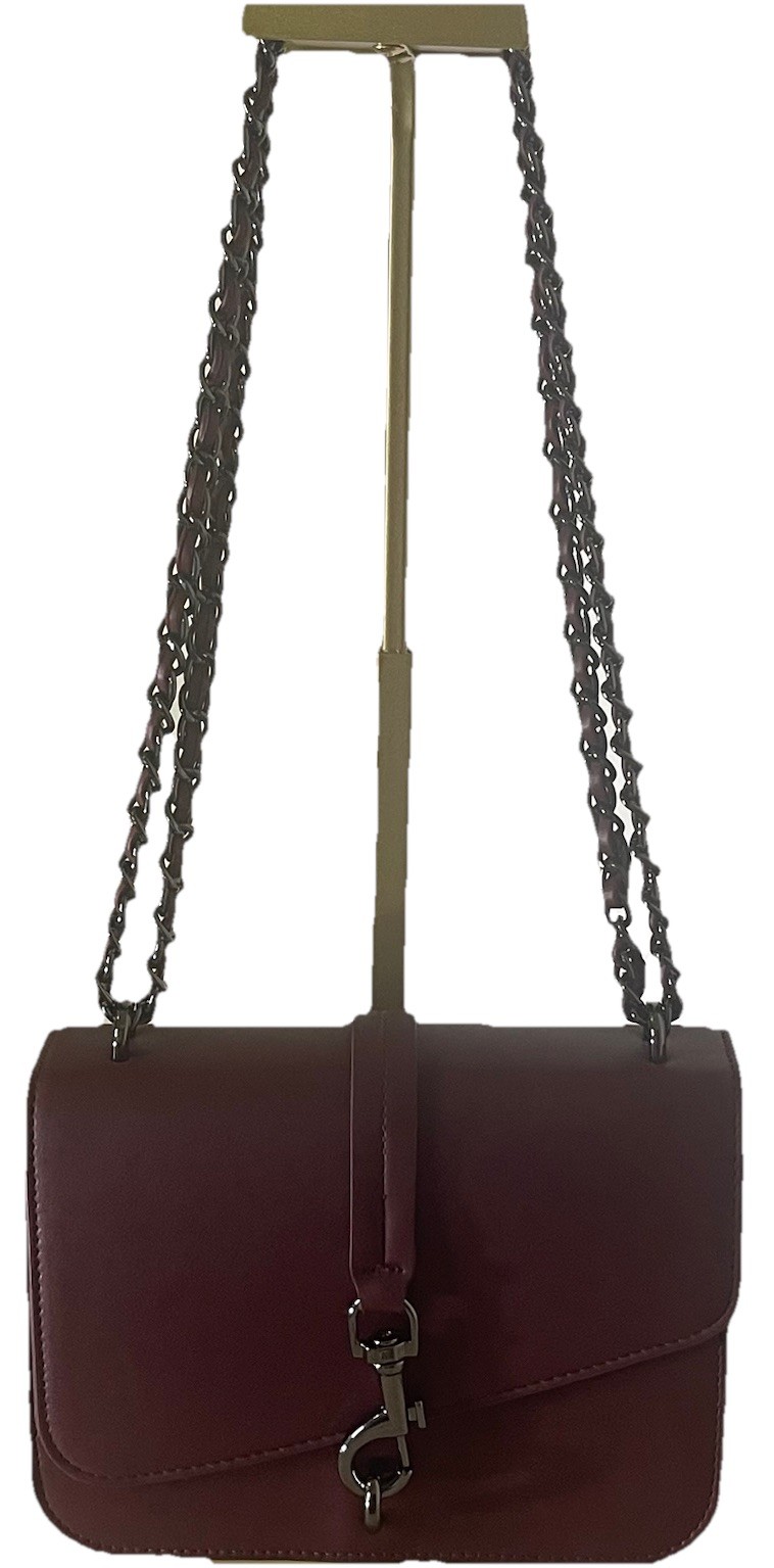Steve Madden Burgundy Faux Leather Chain Strap Crossbody Shoulder Bag
