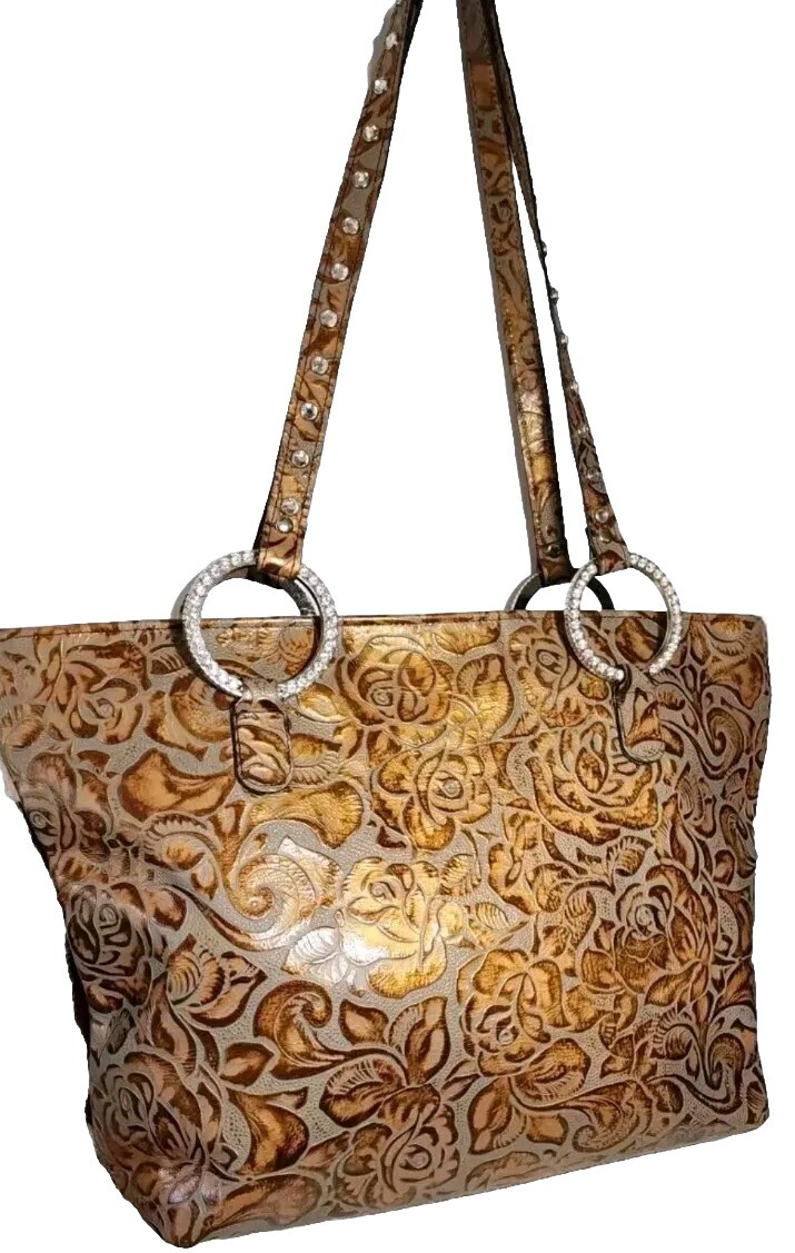 RAVIANI SUSANNE’S CRYSTAL EMBELLISHED 3D CROSS & ROSES CALF HAIR ON LG TOTE $545