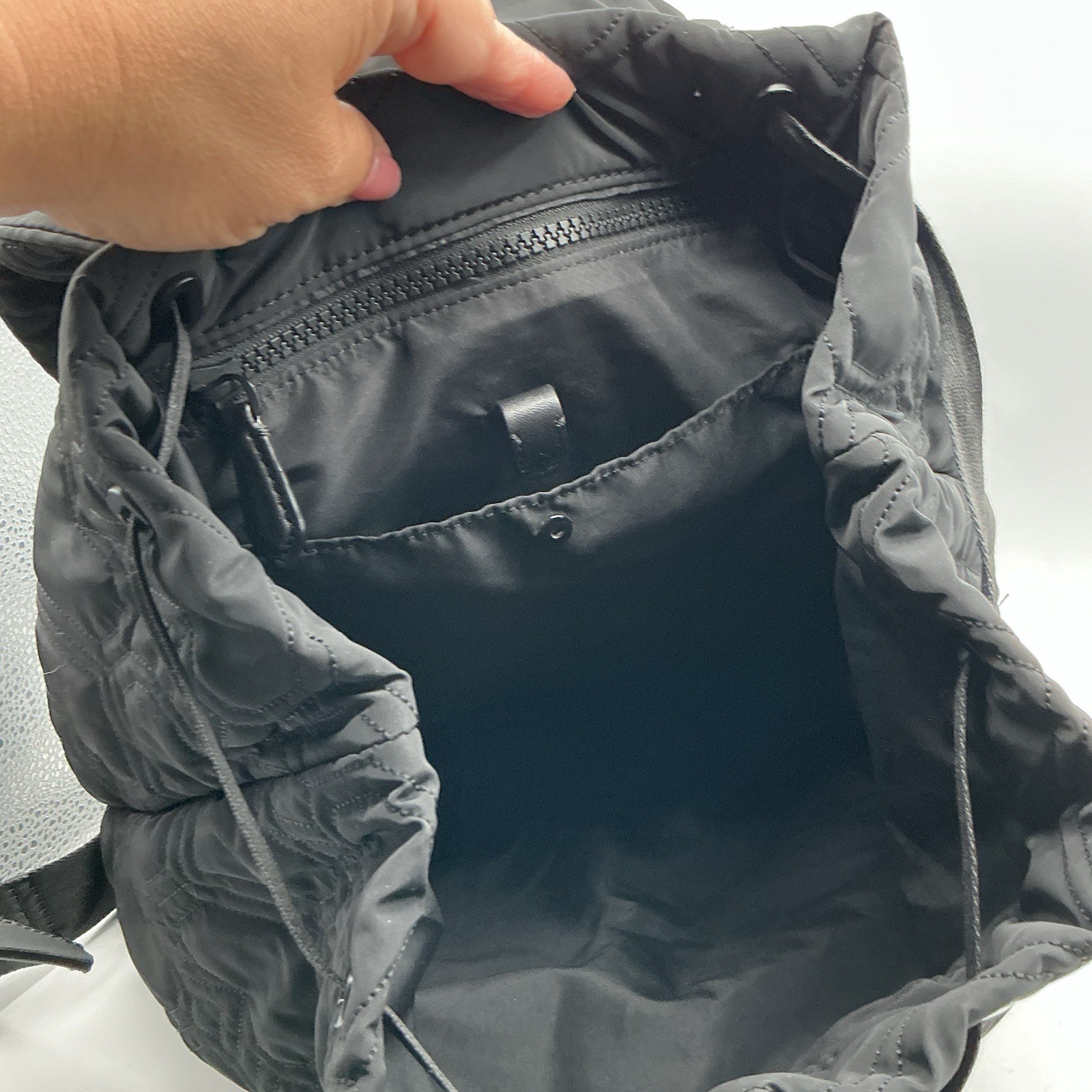Kate Spade Black Quilted Heart Nylon Backpack Drawstring Front Pockets