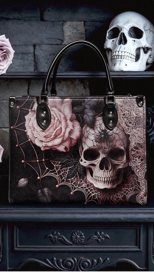 Skullette “VENOMINA” – BLACK INTERIOR – LEATHER HANDBAG With Strap