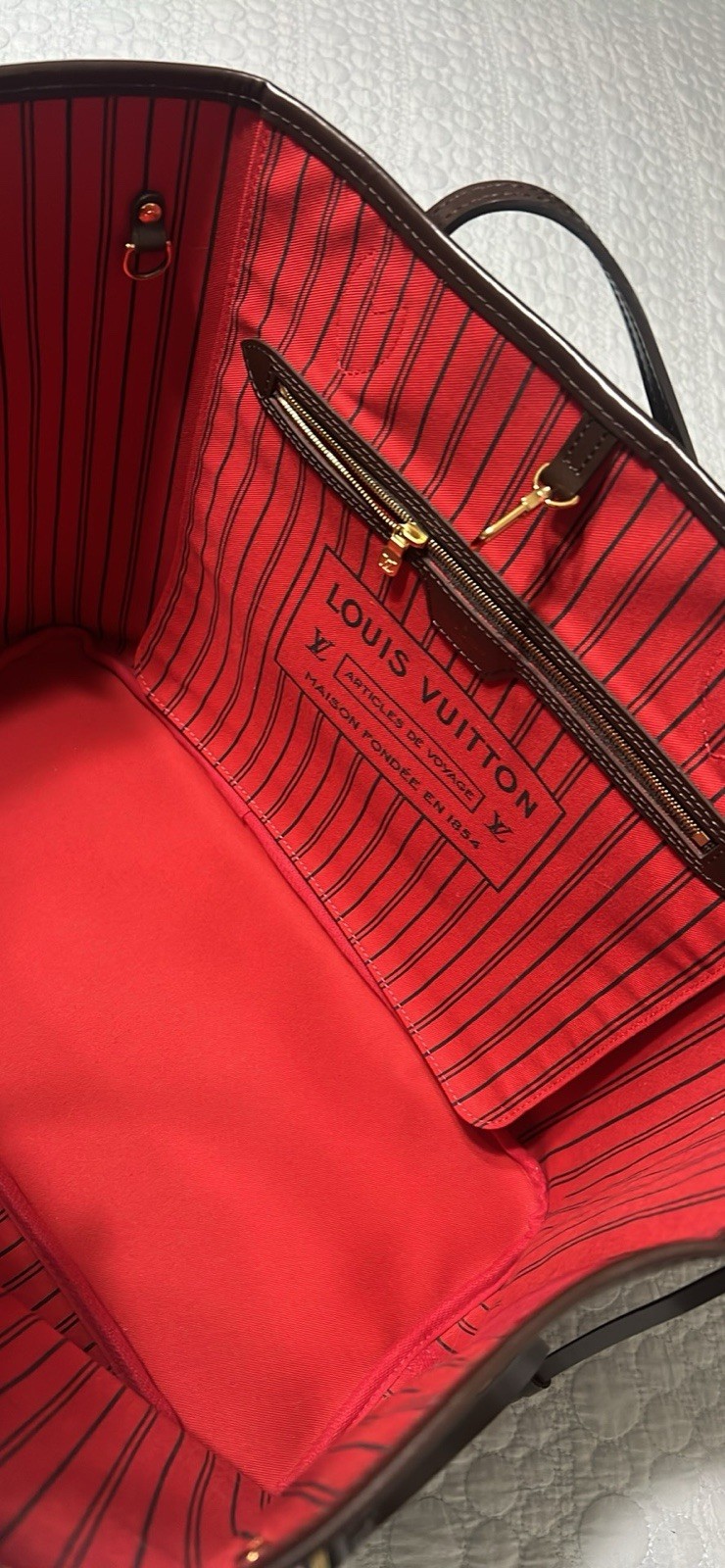 Extra Large Louis Vuitton Damier Ebene Tote Brown Drawstring Red Lining