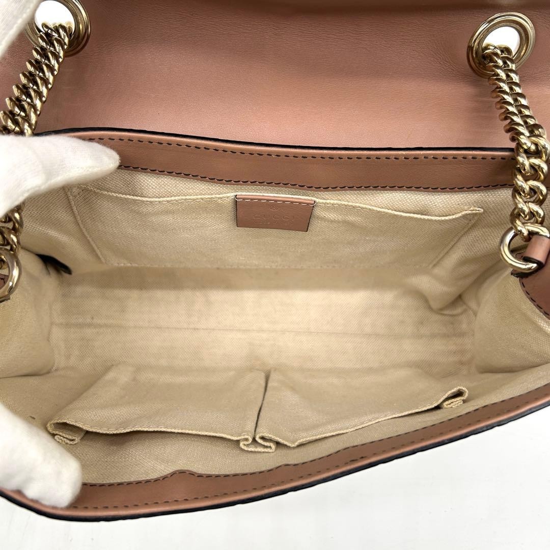 Gucci Emily Chain Shoulder Bag GG Guccissima Pink Beige Horsebit 295402 Auth
