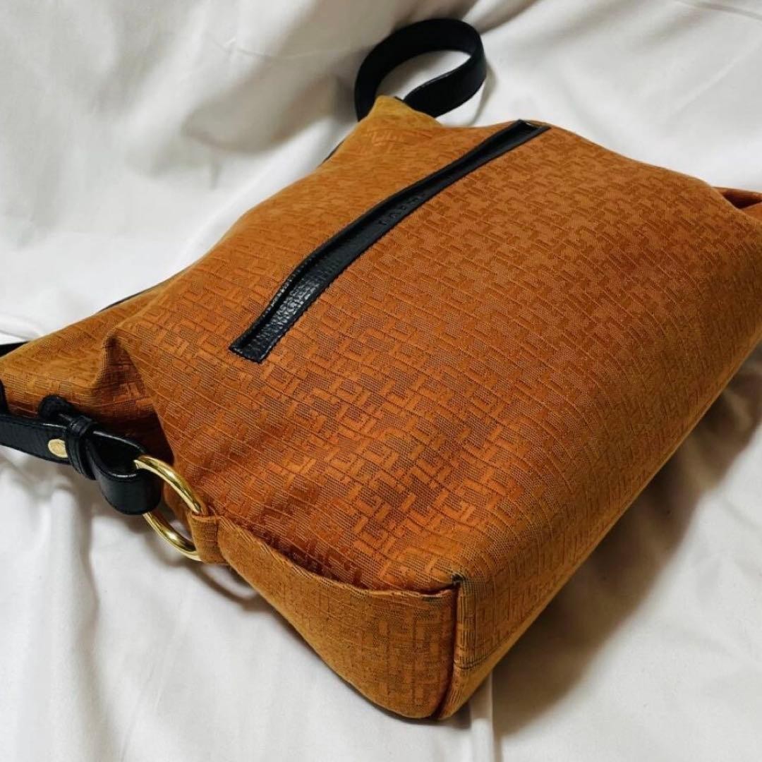 LOEWE shoulder bag, suede-like finish, all-over pattern, black and brown.