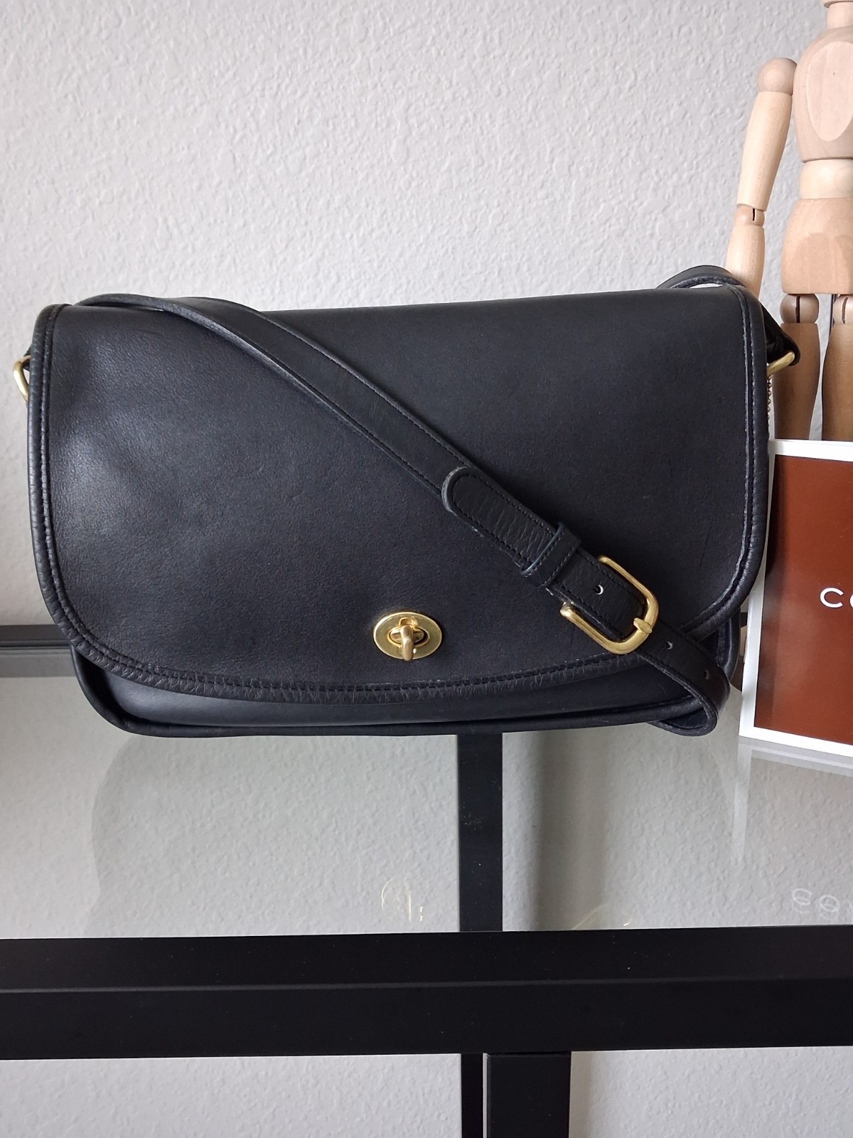 Coach Vintage City Bag, Black Leather With Brass Turnlock 9790