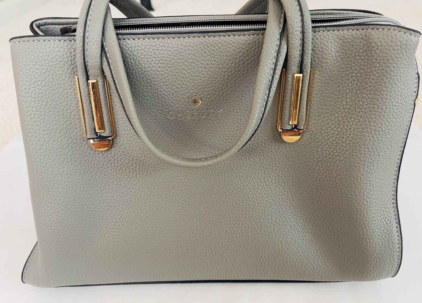 Cheruty Gray Satchel Handbag w/Should Strap Faux Leather New