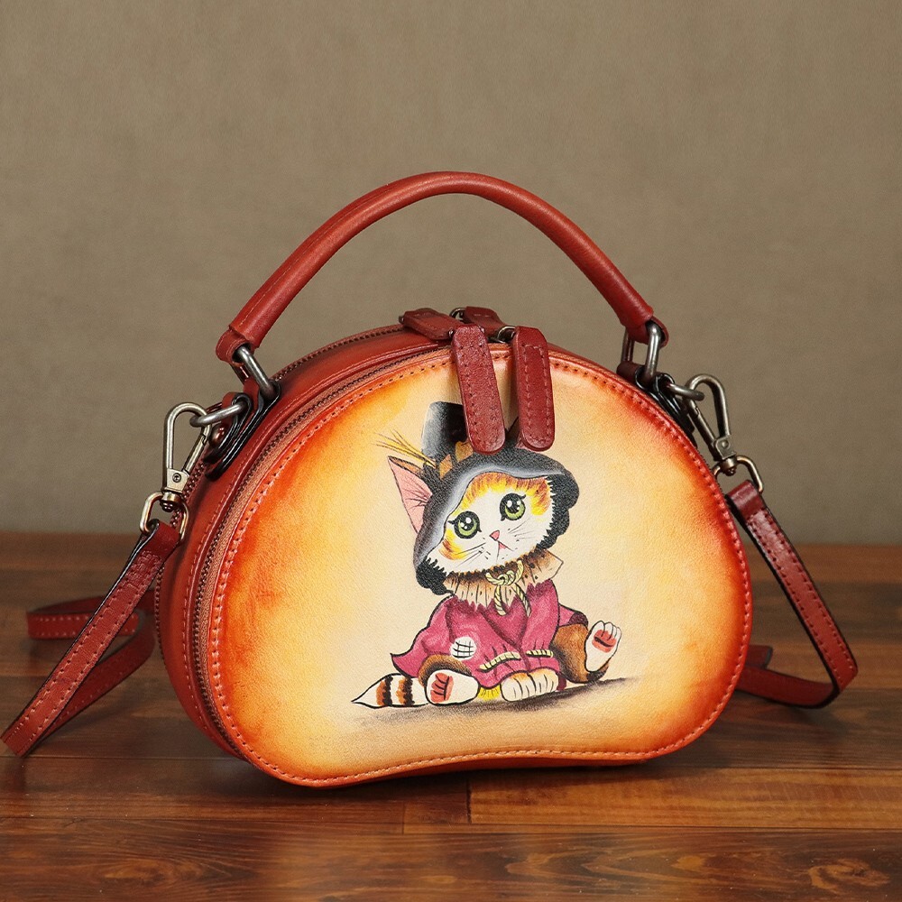 Genuine Leather Small Purse Shoulder Bag Women Hand painted Phone Crossbody Bag