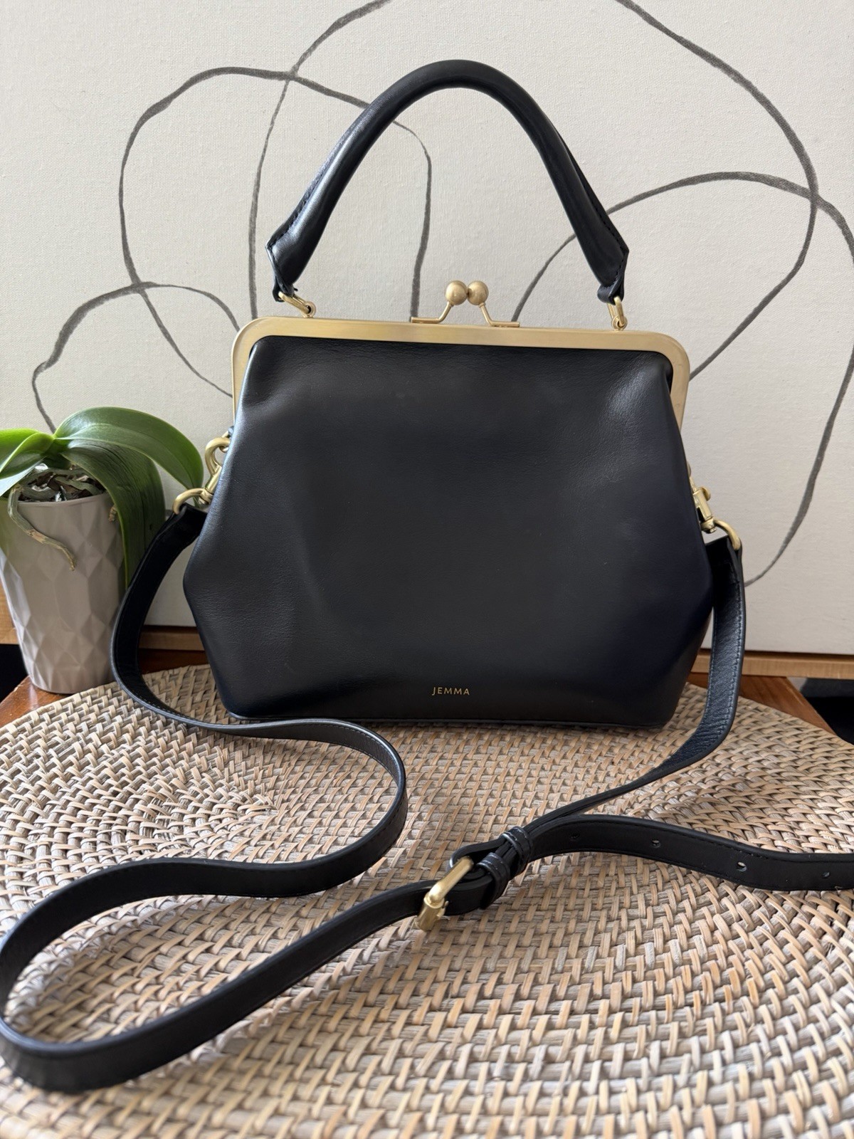 Jemma JOJO black leather brass hardware handbag