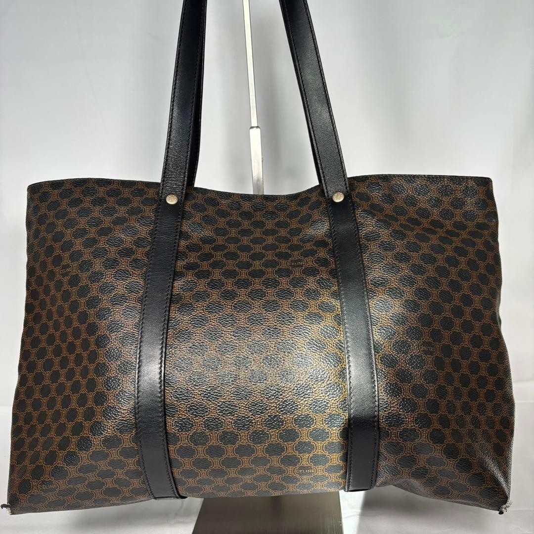 CELINE Vintage Macadam Triomphe Large Tote Bag Shoulder Purse Brown Leather