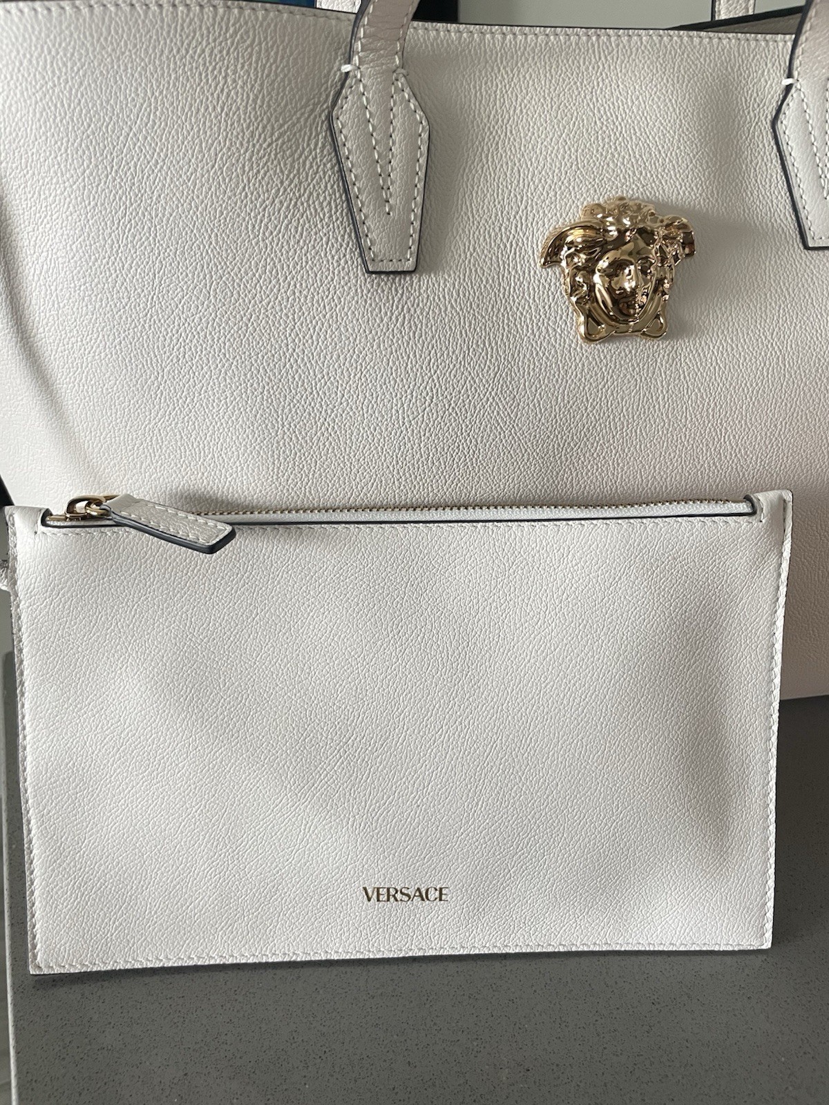 Versace Tote Bag Calf Leather White Gold Medusa 1015533 NWT $1875