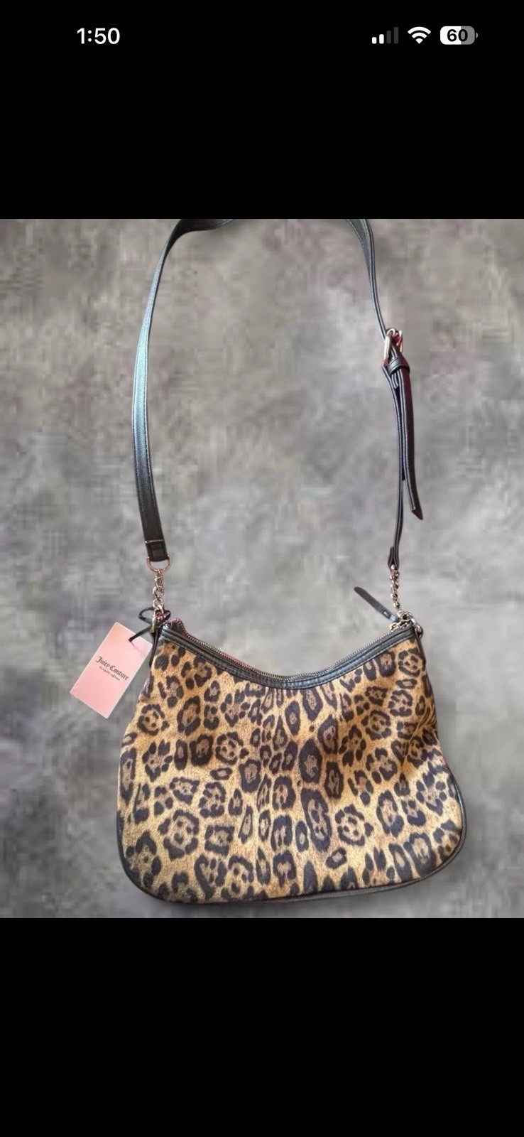 Juicy Couture Bag Crossbody Brown Leopard Velour Juicy For All Hobo Purse New