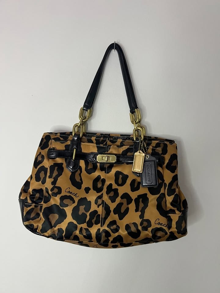 COACH Chelsea Ocelot Leopard Print Jayden Carryall Satchel Bag Black Leather