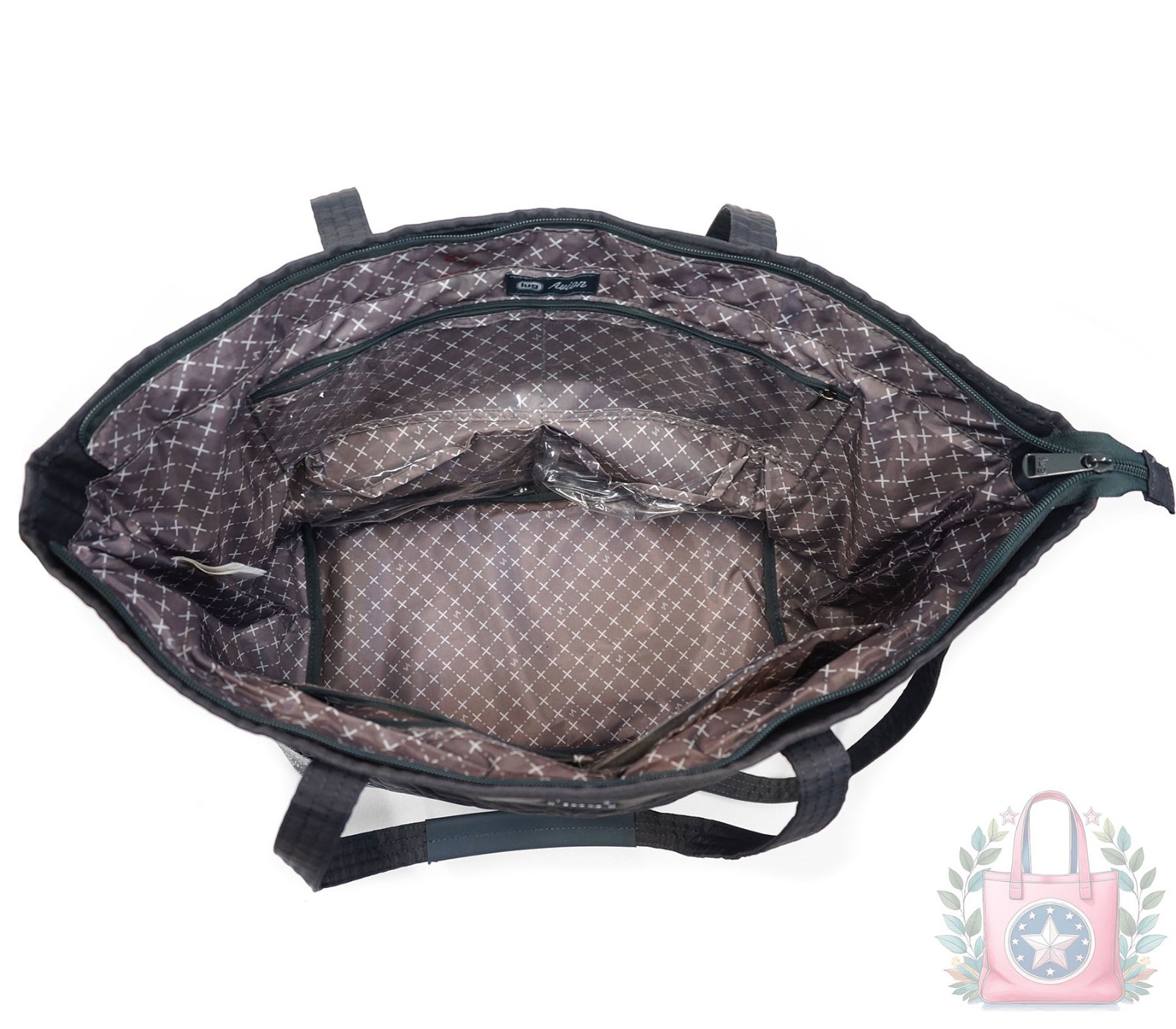 ❤️ Lug Avion Brushed Gray Travel Tote Glitter Bottom Quilted Weekender XL